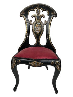 Chaise à haut dossier en bois et carton bouilli burgauté, Napoléon III
