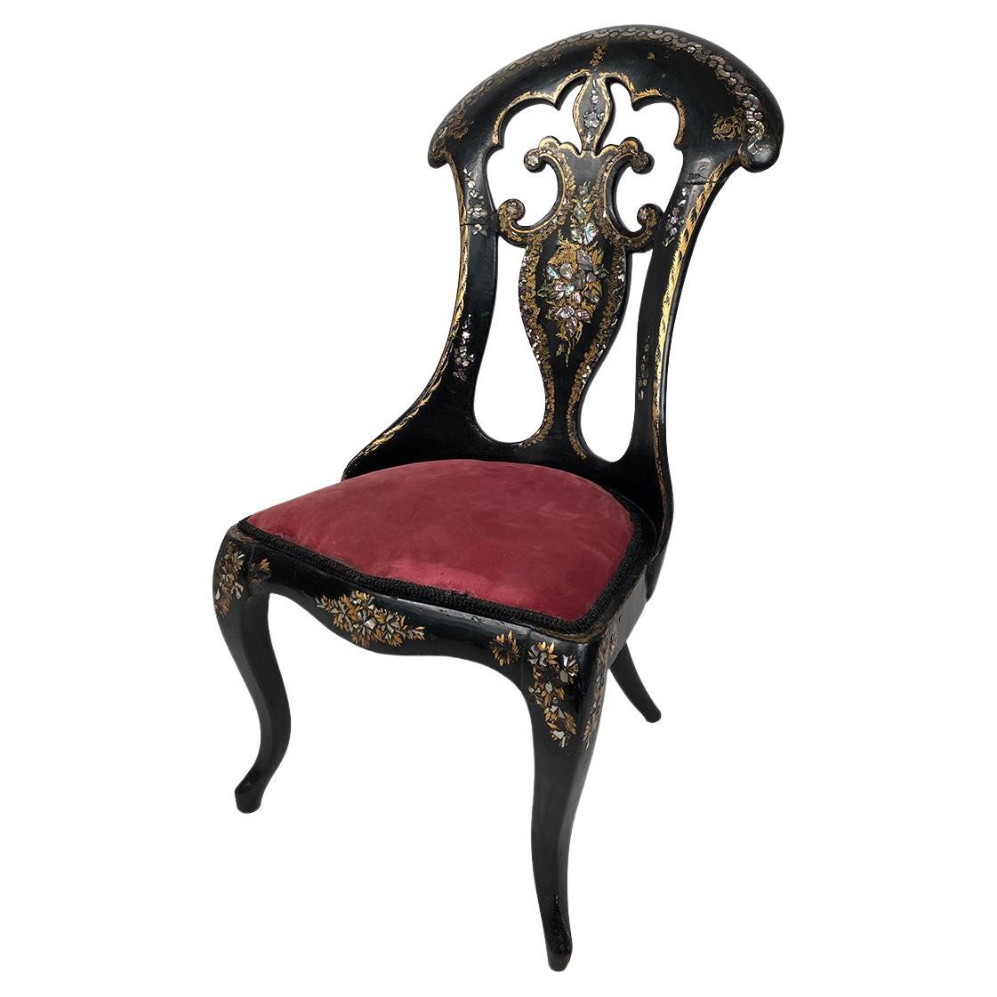 Chaise à haut dossier en bois et carton bouilli burgauté, Napoléon III For Sale