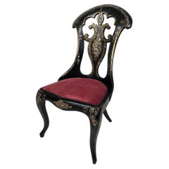 Antique Chaise à haut dossier en bois et carton bouilli burgauté, Napoléon III