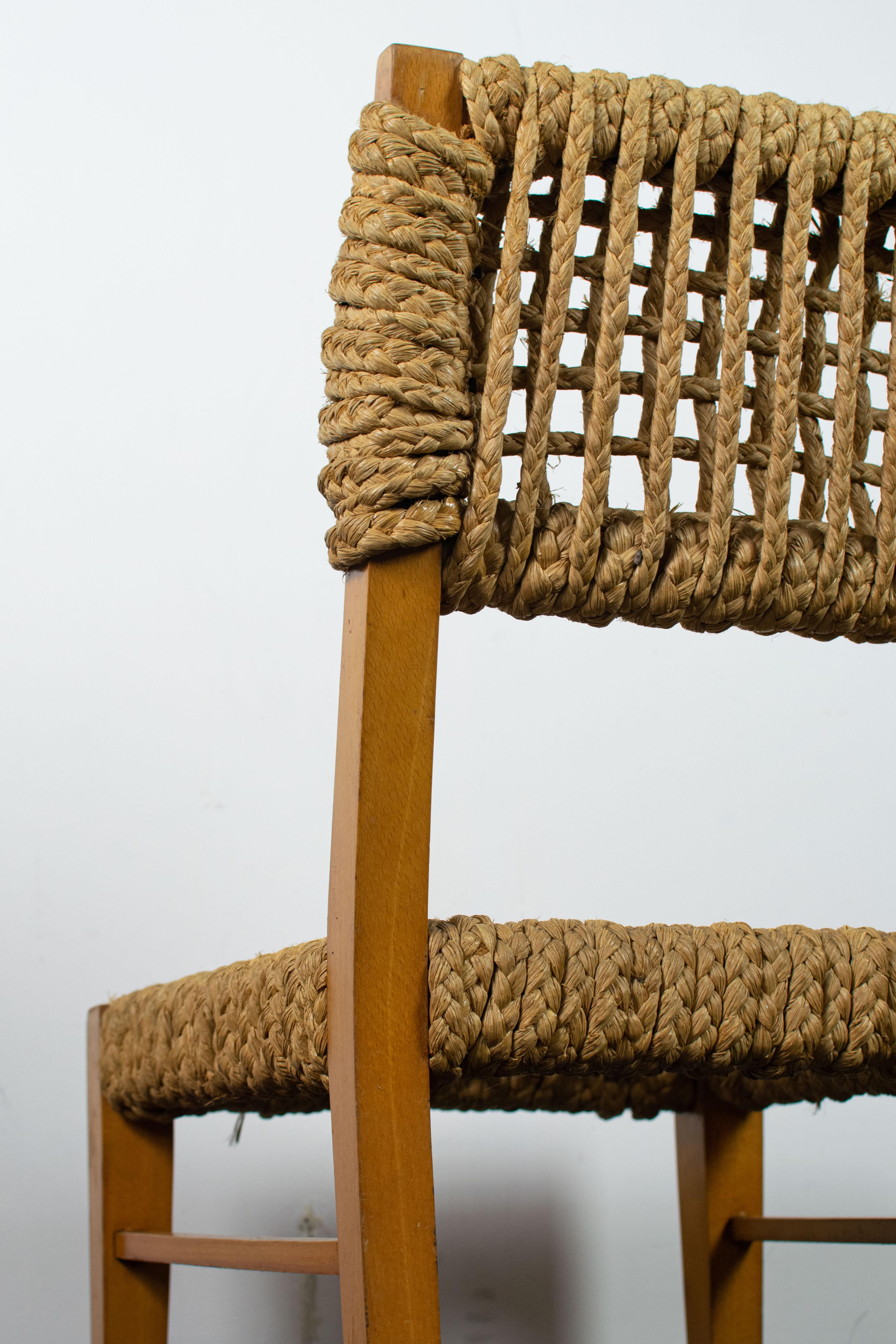 Milieu du XXe siècle Chaise corde Audoux Minet pour Vibo, 1950 en vente