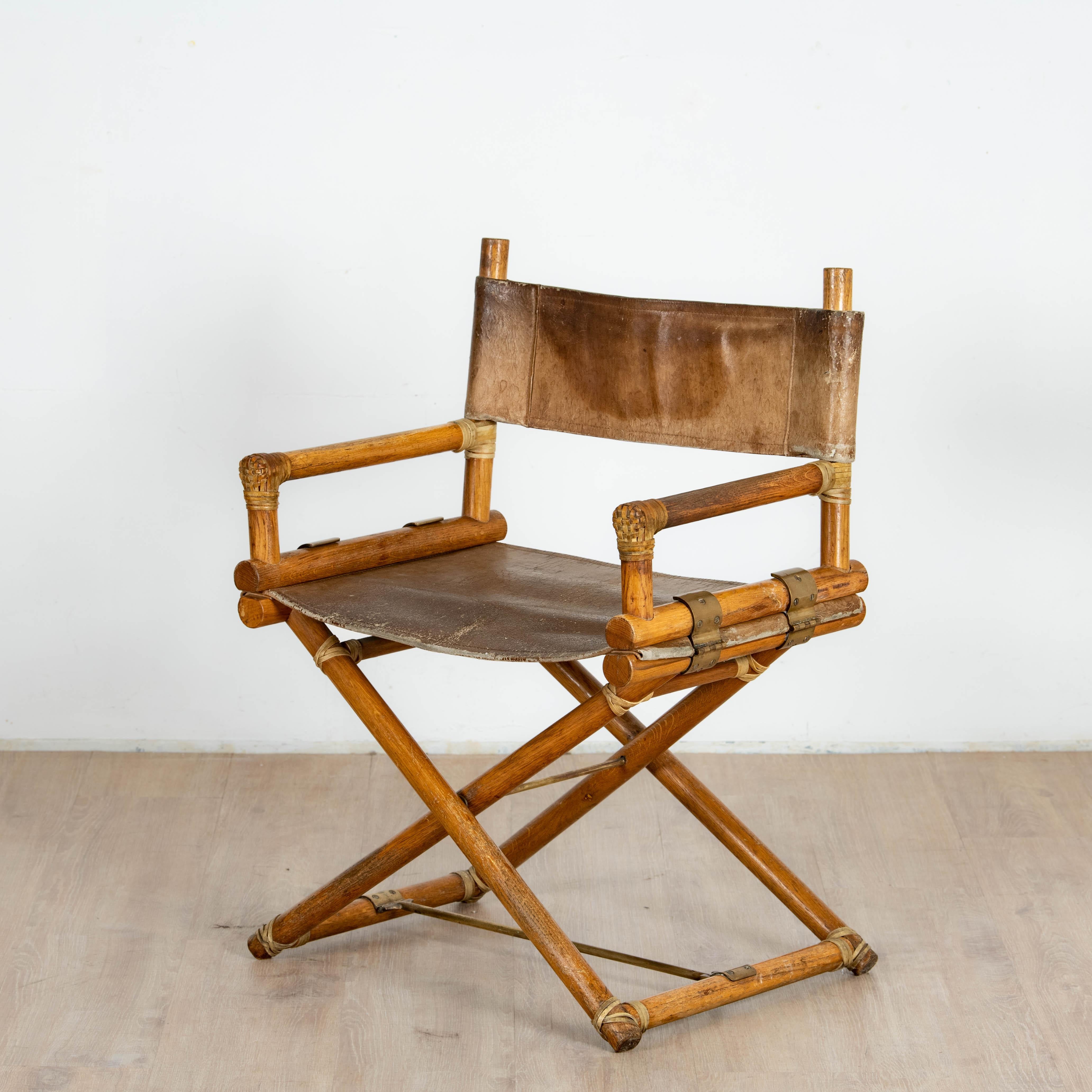 Chaise de réalisateur de Lyda Levi pour McGuire en bois, cuir et laiton, Italie 4