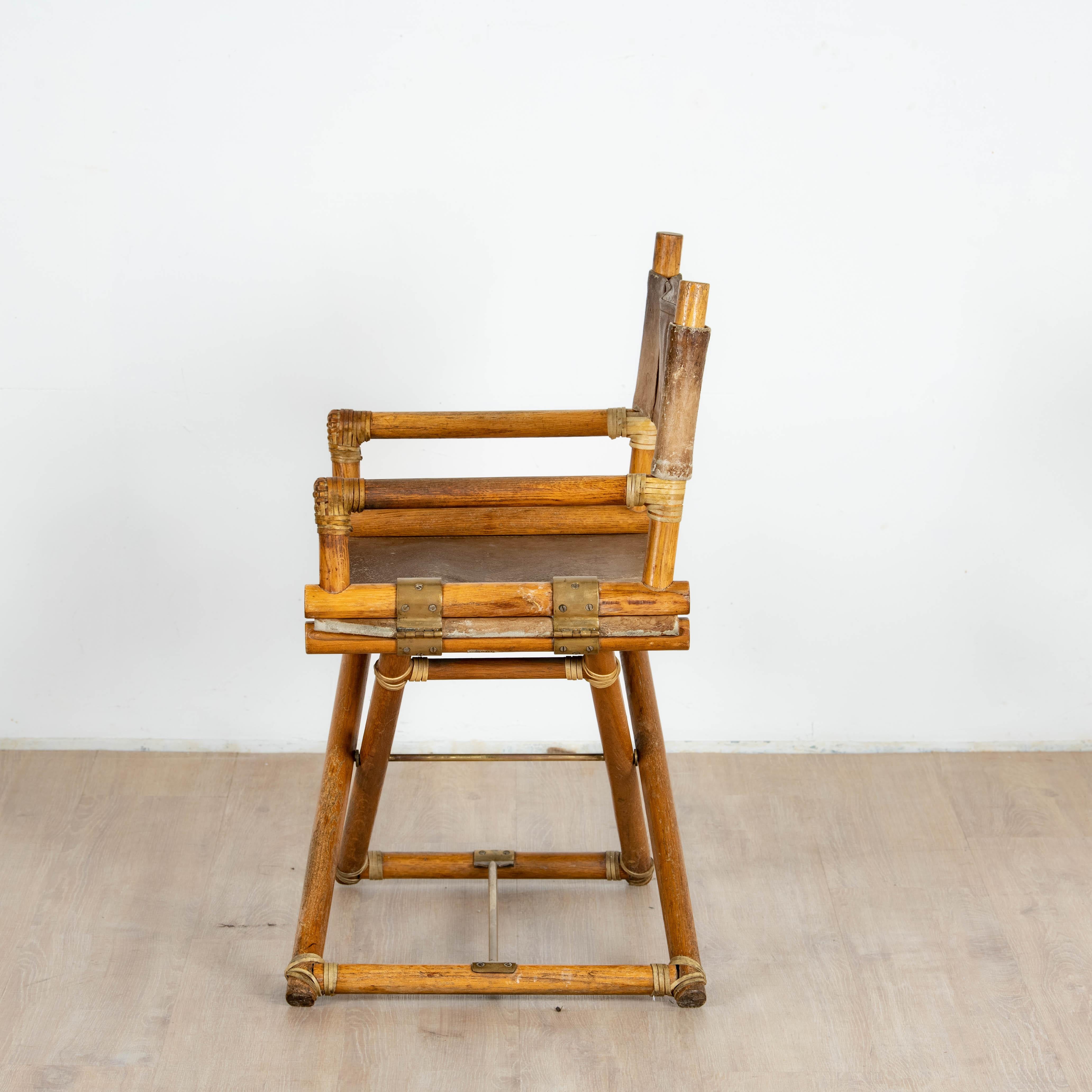 Chaise de réalisateur de Lyda Levi pour McGuire en bois, cuir et laiton, Italie 5