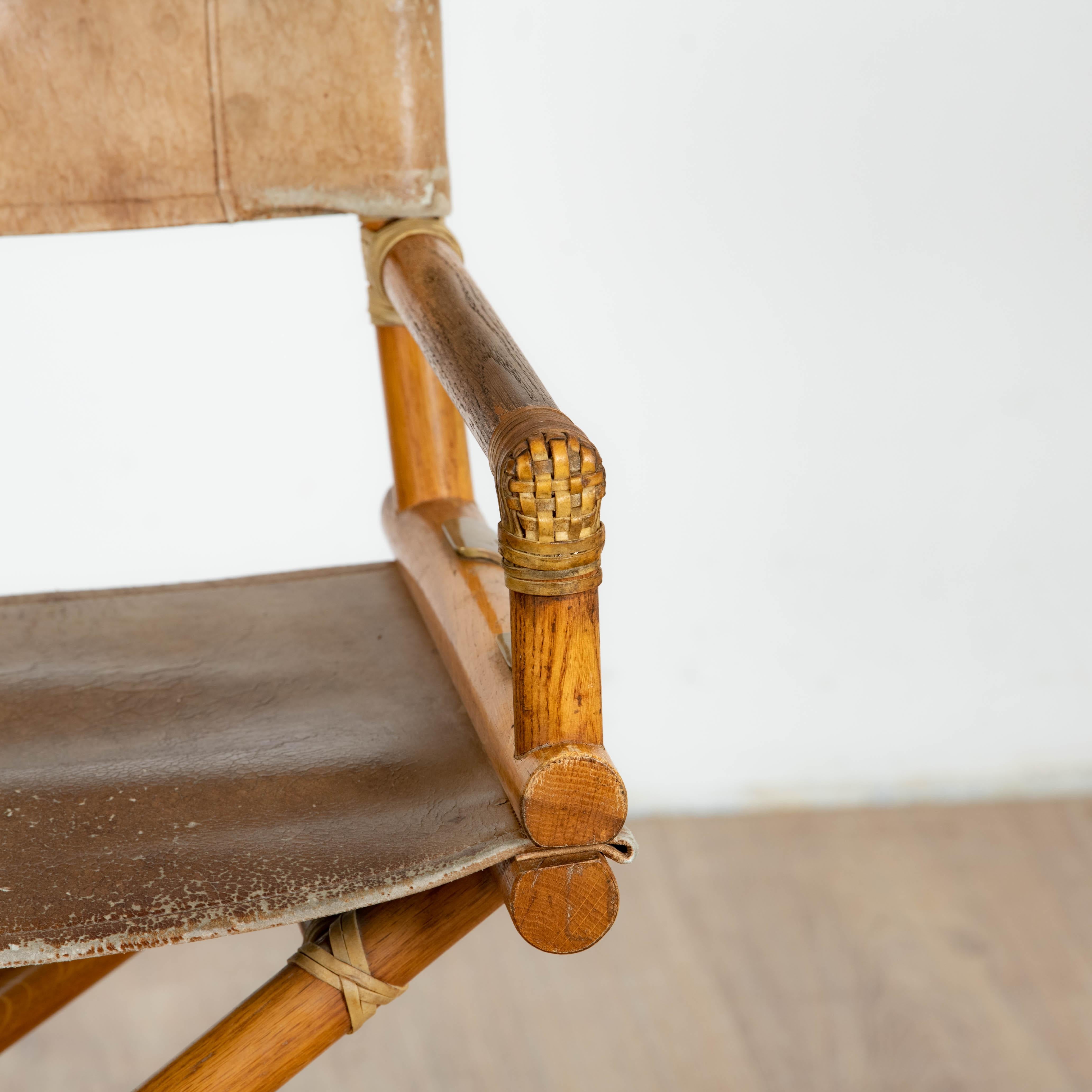 Chaise de réalisateur de Lyda Levi pour McGuire en bois, cuir et laiton, Italie In Good Condition In SAINT-SEVER, FR