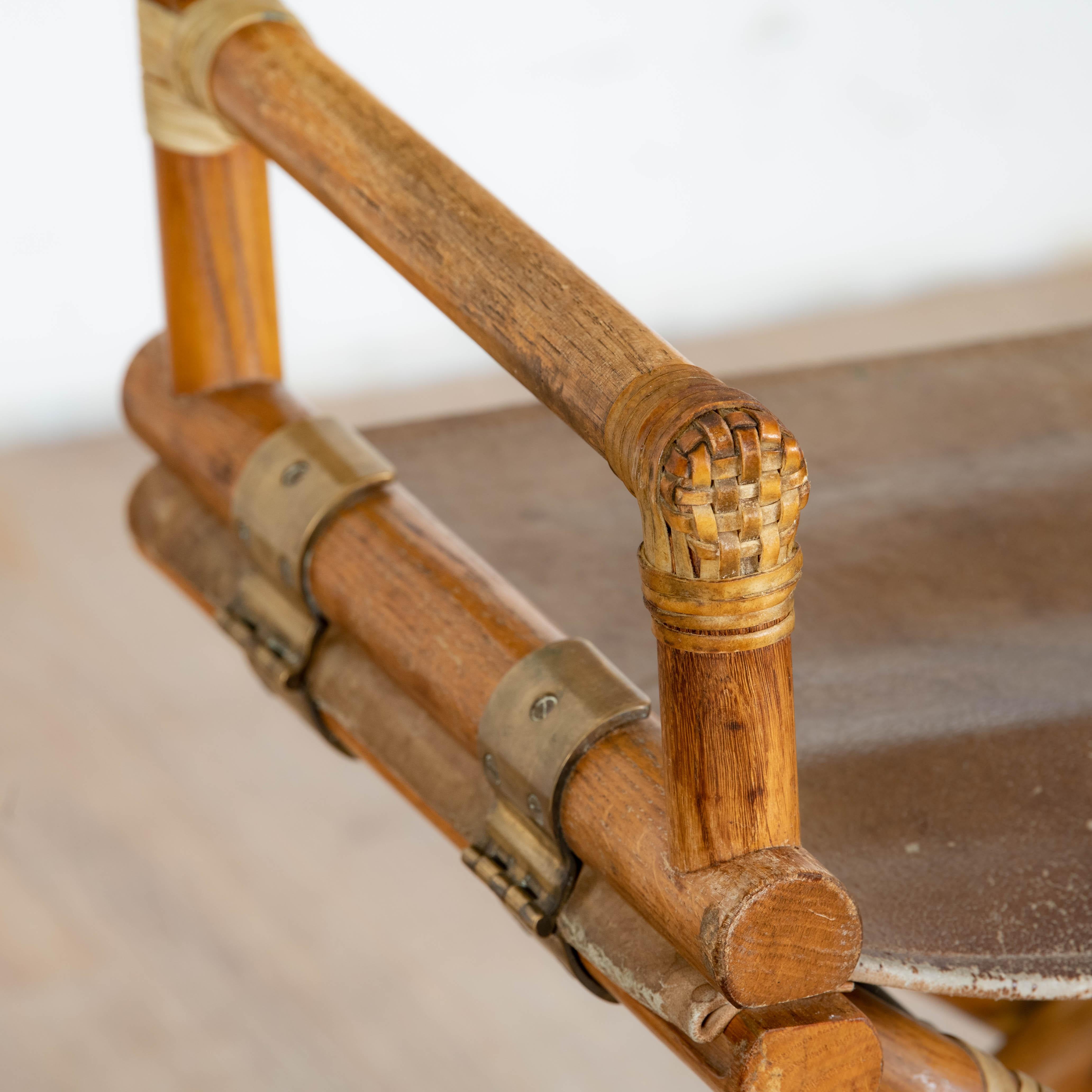 Late 20th Century Chaise de réalisateur de Lyda Levi pour McGuire en bois, cuir et laiton, Italie