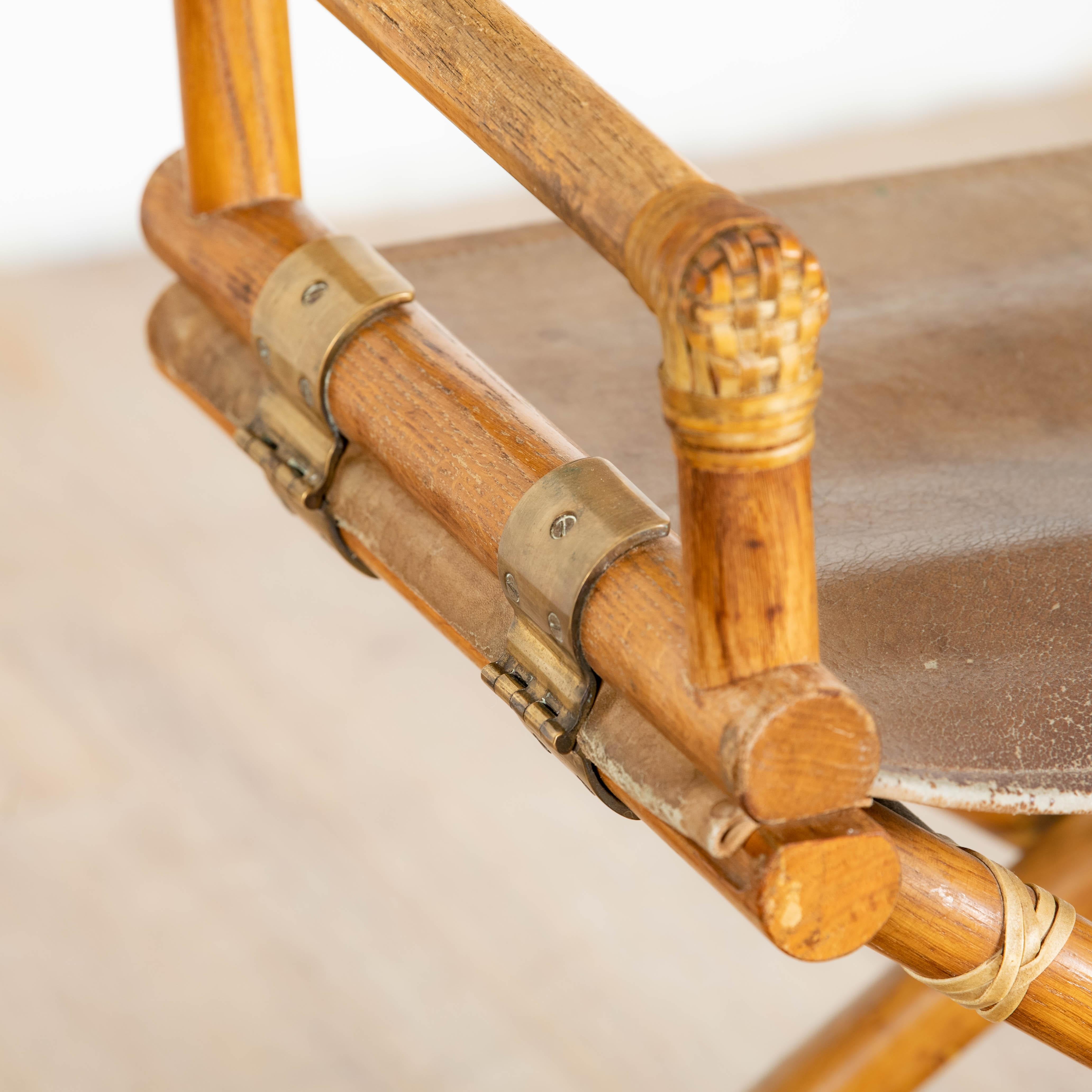 Brass Chaise de réalisateur de Lyda Levi pour McGuire en bois, cuir et laiton, Italie
