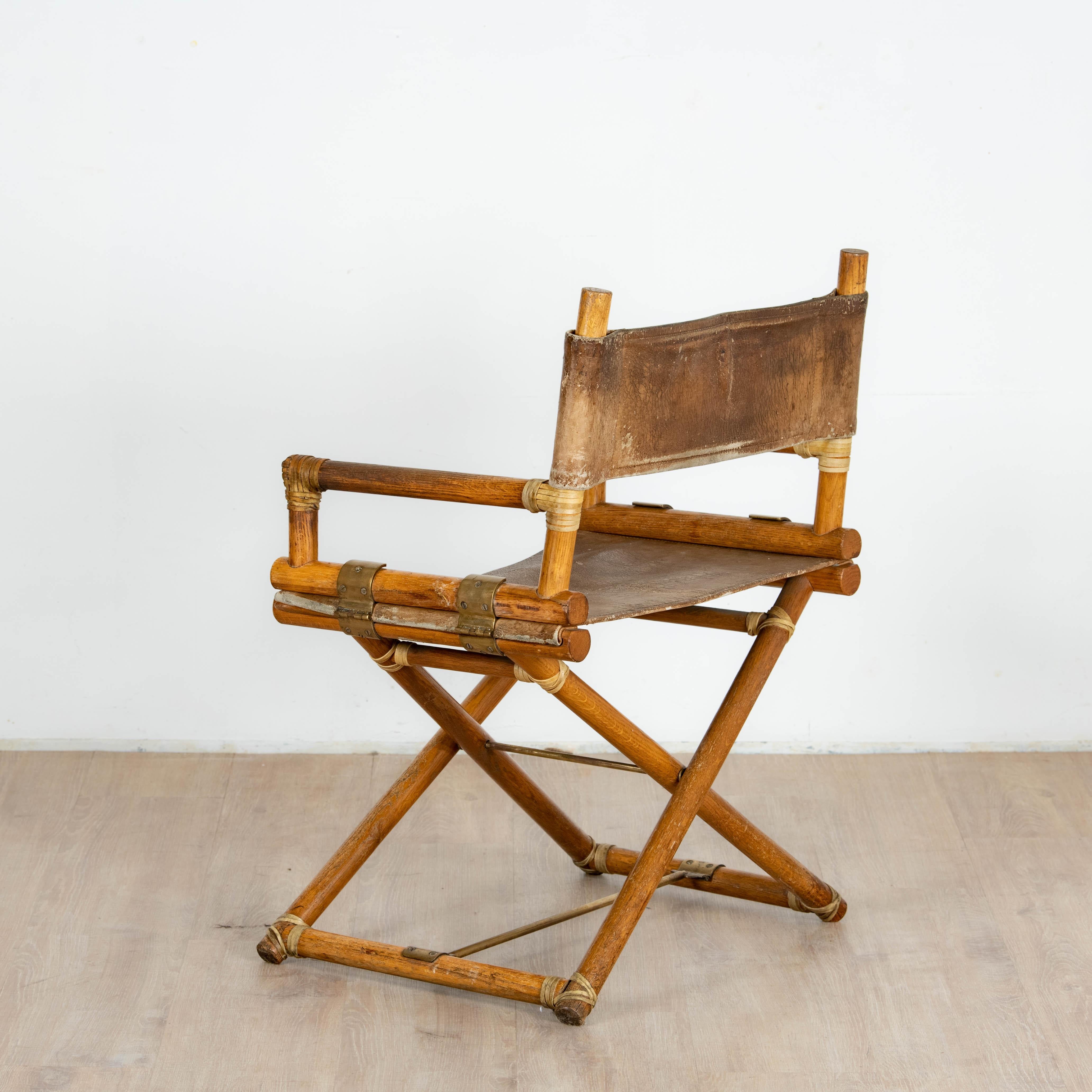 Chaise de réalisateur de Lyda Levi pour McGuire en bois, cuir et laiton, Italie 1