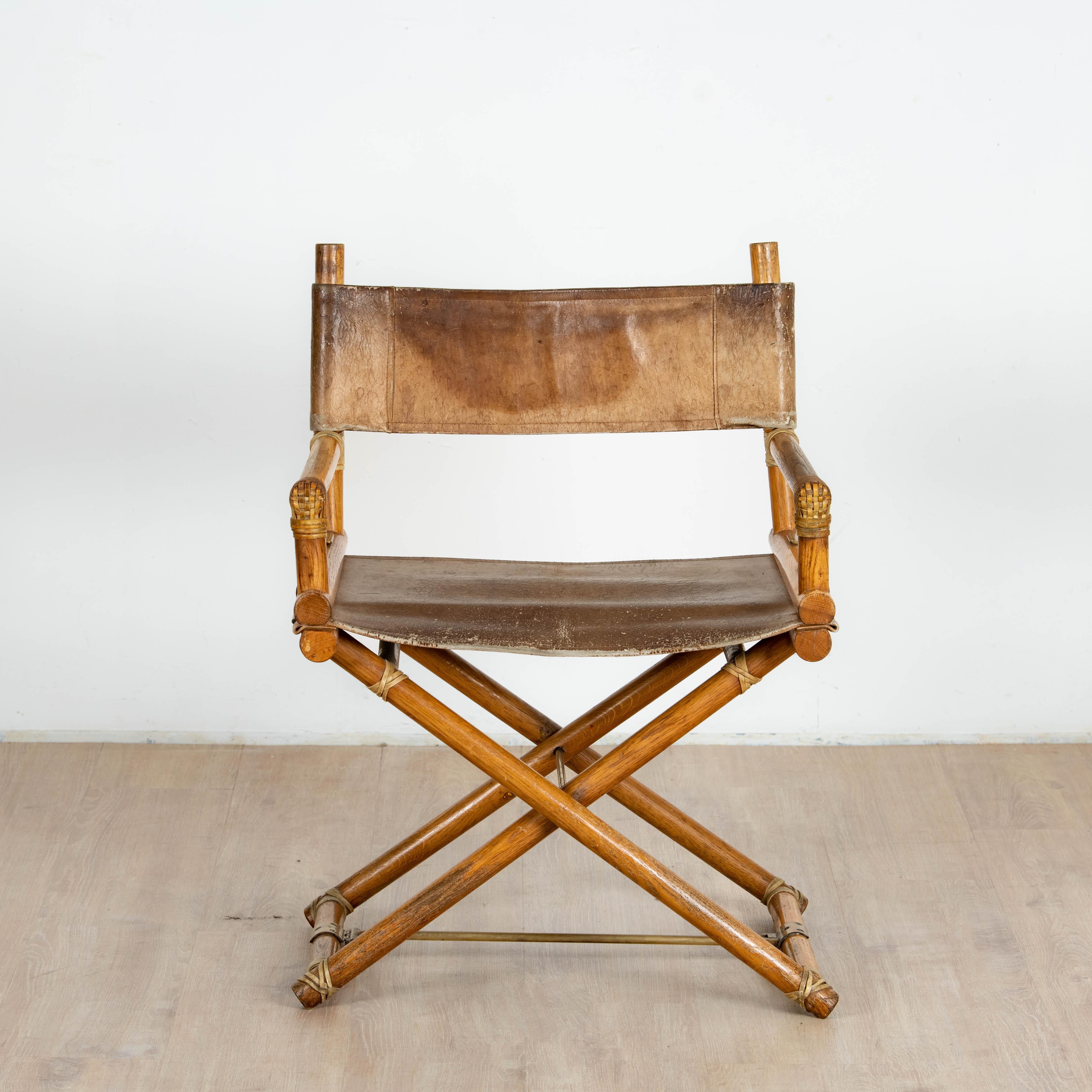 Chaise de réalisateur de Lyda Levi pour McGuire en bois, cuir et laiton, Italie 3