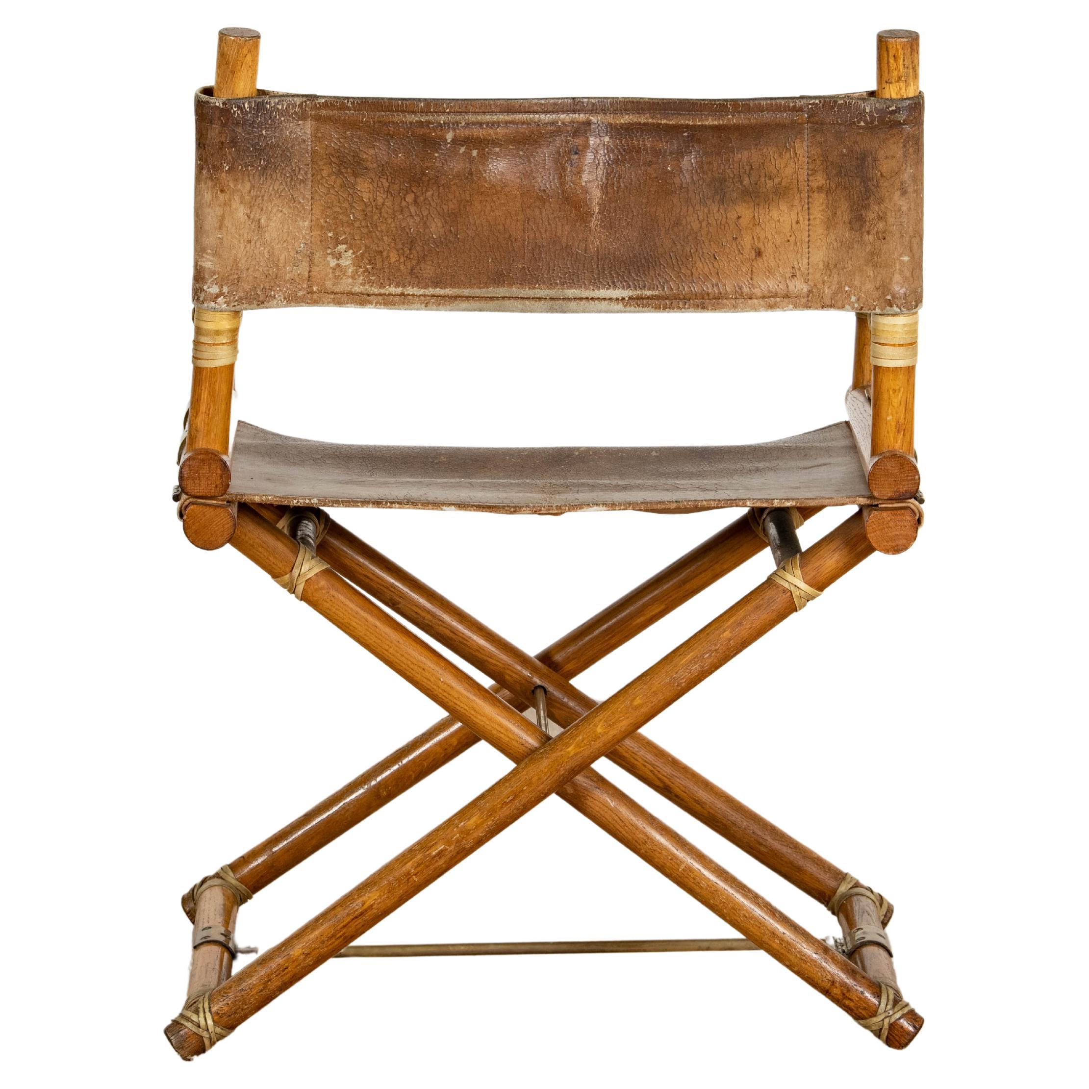 Chaise de réalisateur de Lyda Levi pour McGuire en bois, cuir et laiton, Italie
