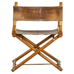Retro Chaise de réalisateur de Lyda Levi pour McGuire en bois, cuir et laiton, Italie