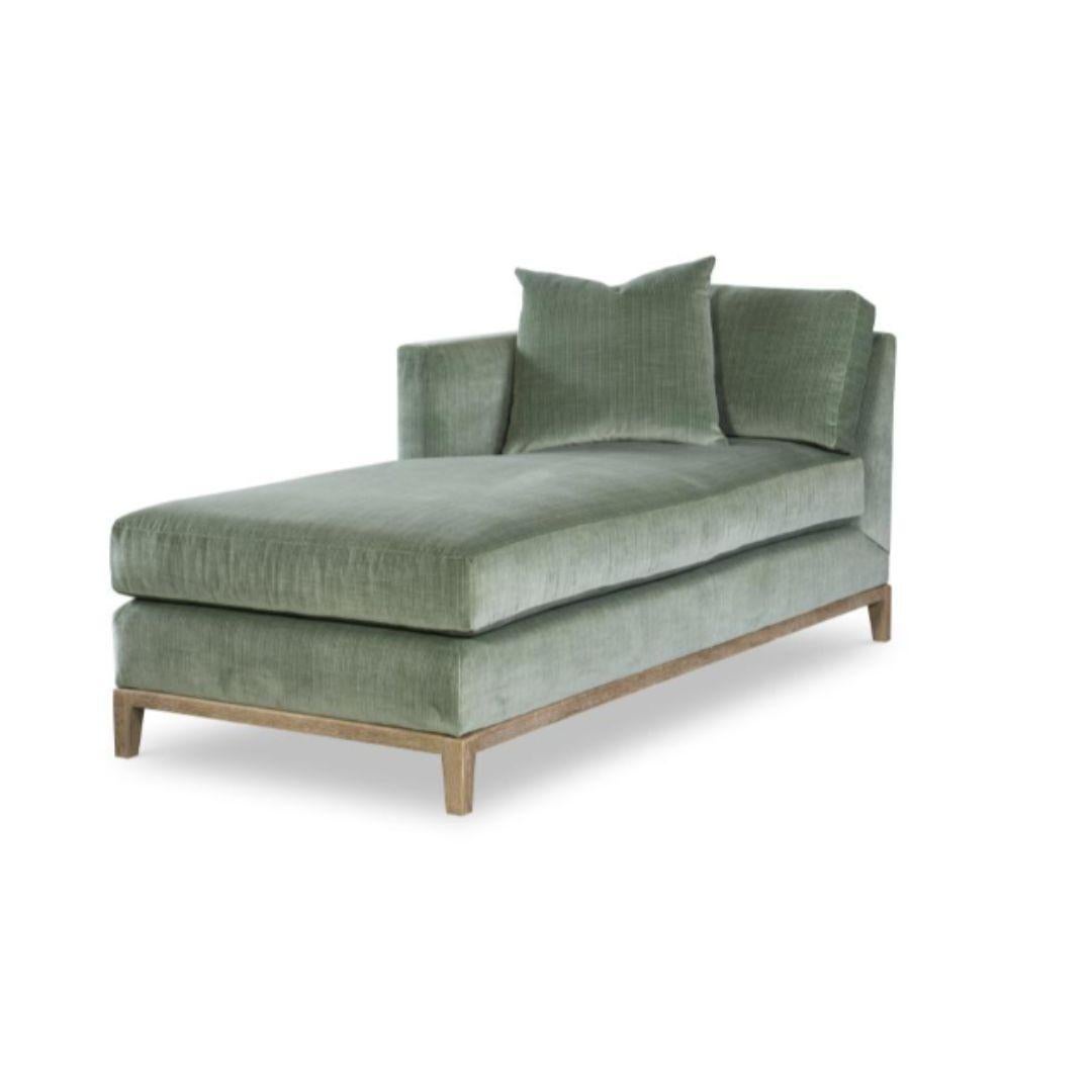 American Chaise LAF upholstered in Sage Green, W:30.5 in D:74 in H:32 in For Sale