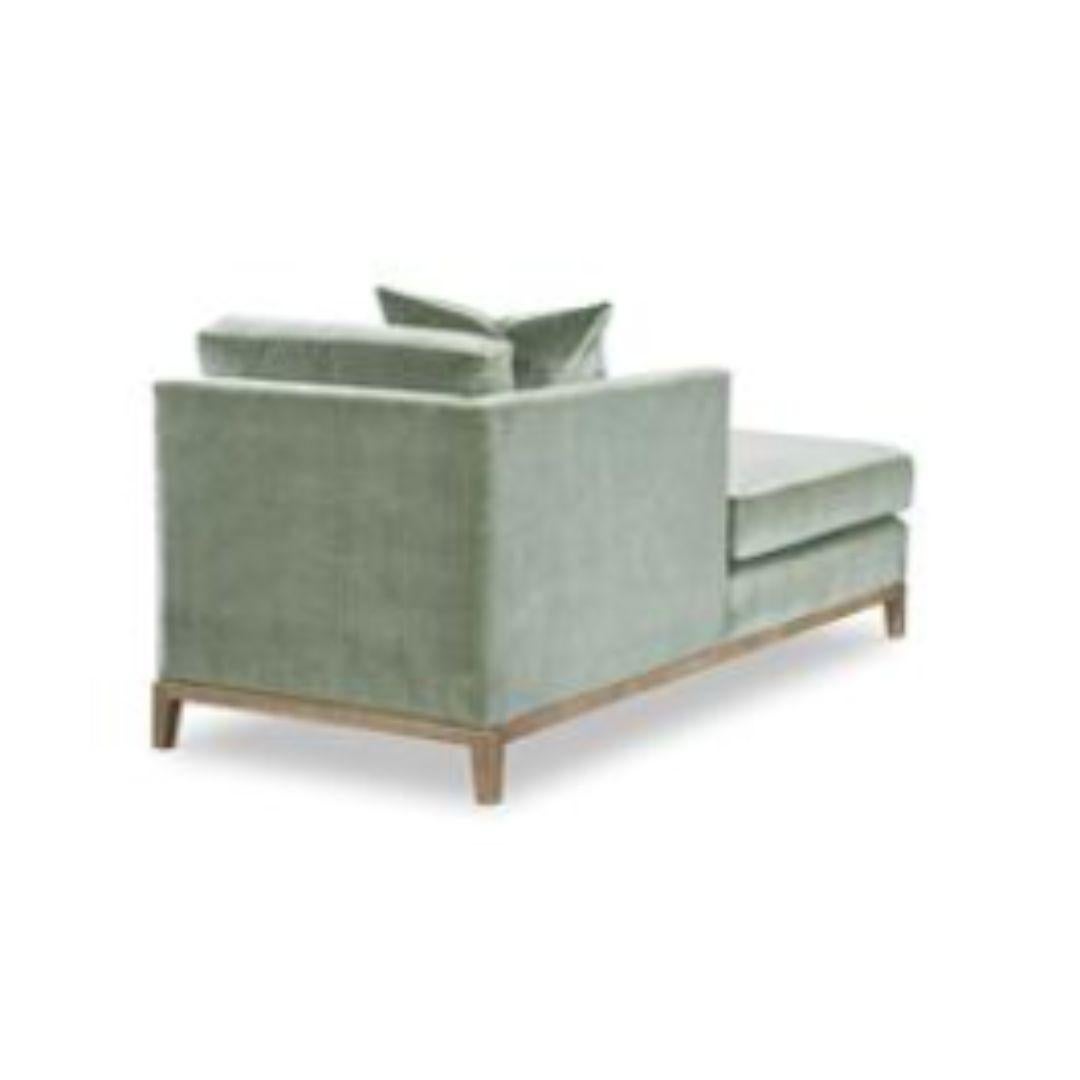 Chaise LAF upholstered in Sage Green, W:30.5 in D:74 in H:32 in In New Condition For Sale In Austin, TX