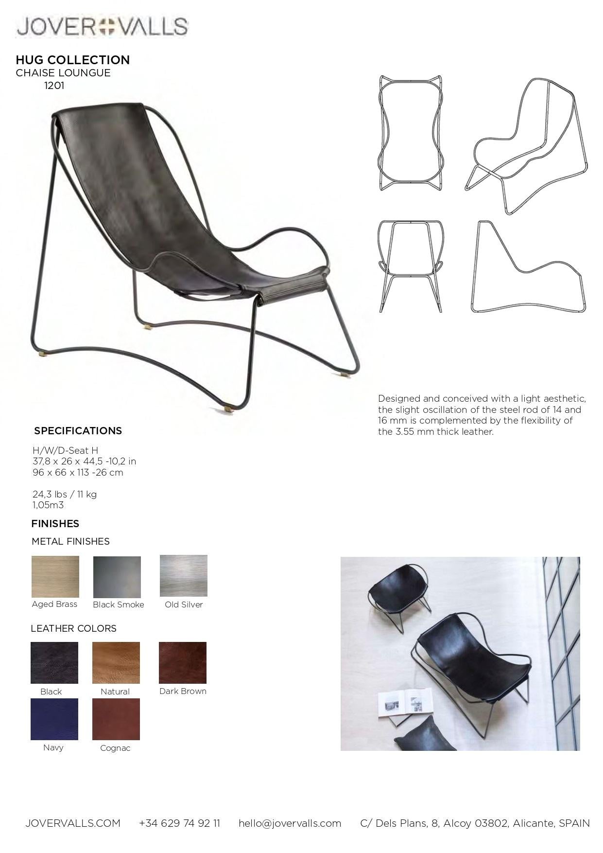 Skulpturale Contemporary Chaise Lounge Metall in Altmessing und natürliches Tabakleder im Angebot 11