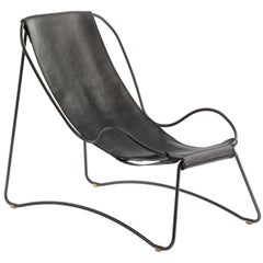 Sculptural Organic Contemporary Chaise Lounge Schwarzes Rauchmetall & Schwarzes Leder