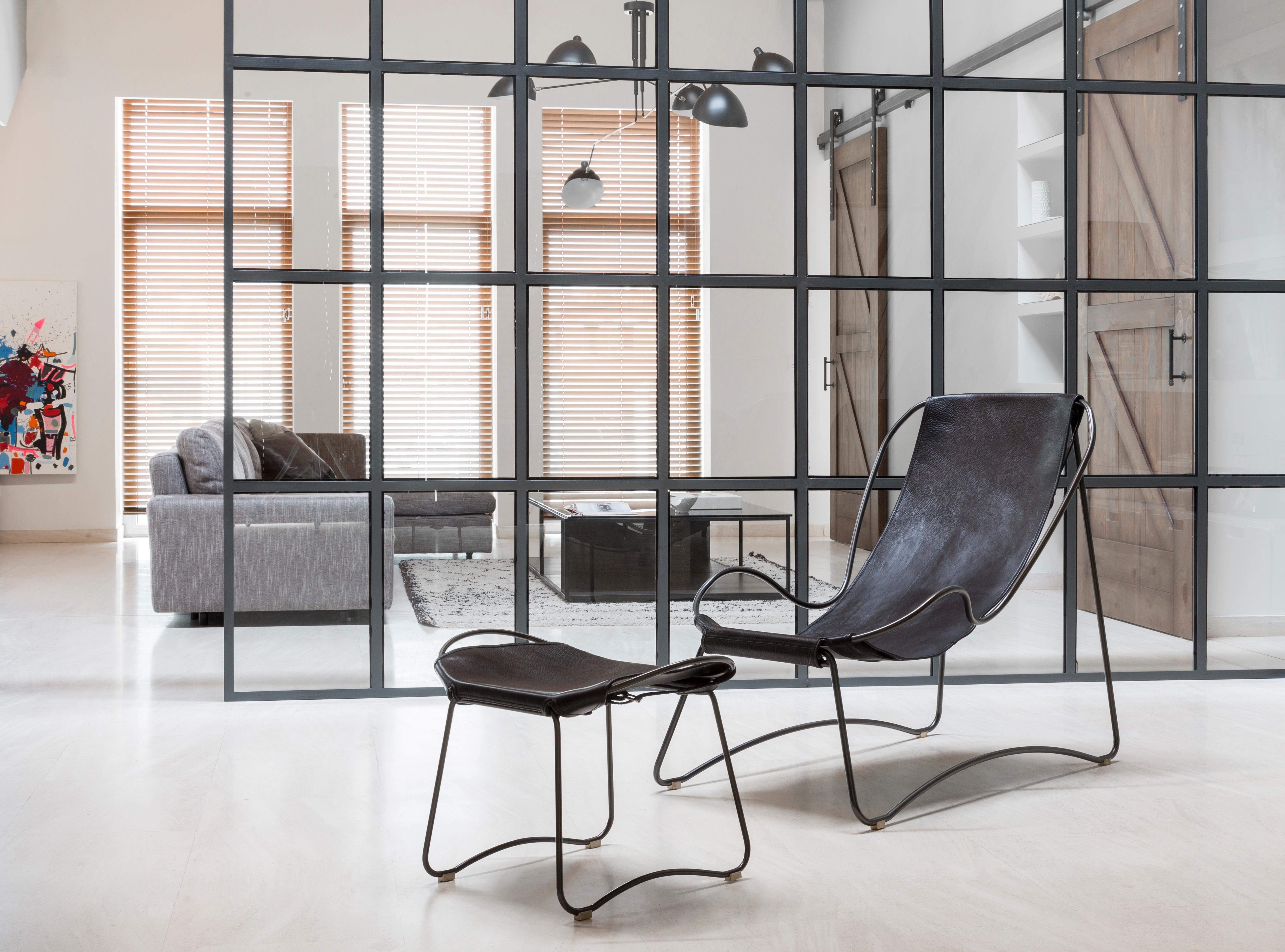 Sculptural Organic Contemporary Chaise Lounge Schwarzes Rauchmetall & Schwarzes Leder  im Angebot 3
