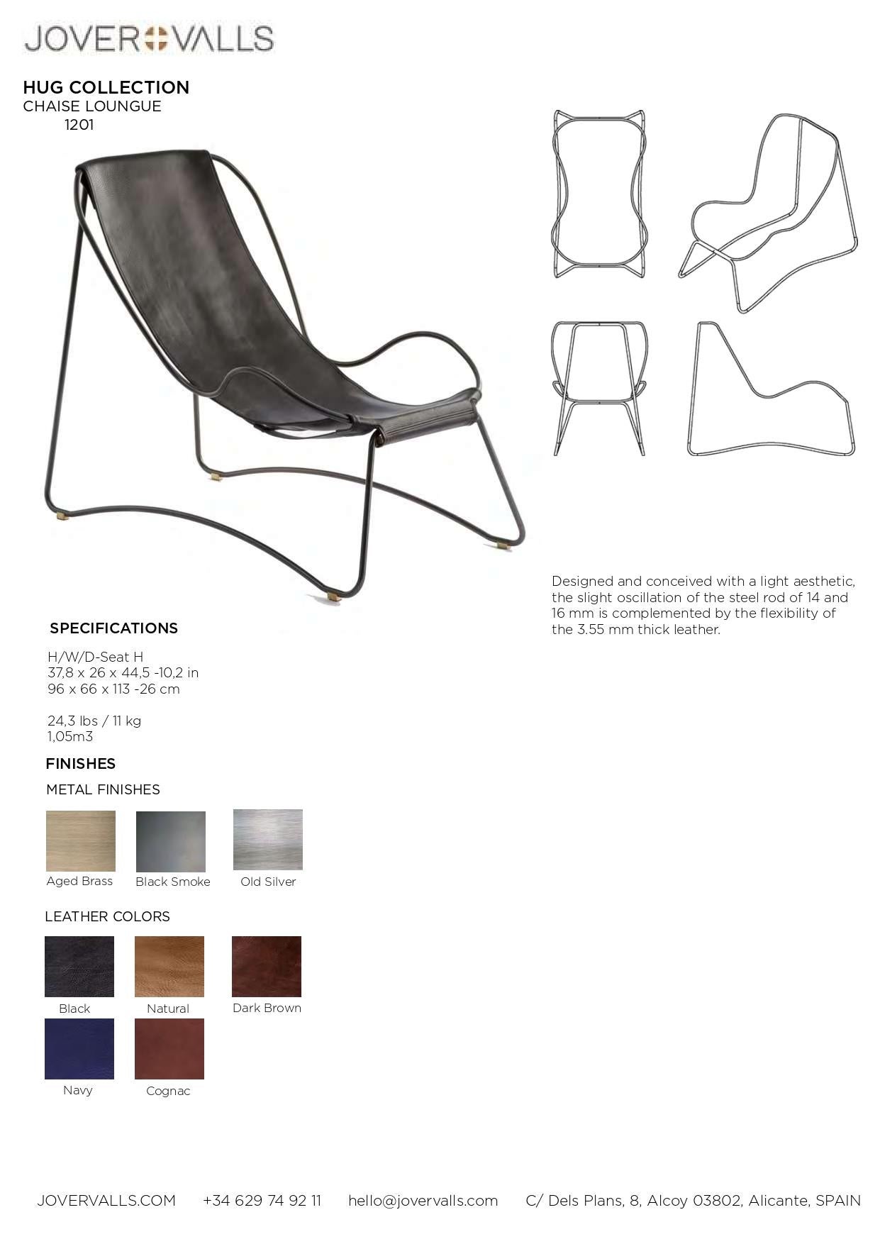 Sculptural Organic Contemporary Chaise Lounge Schwarzes Rauchmetall & Schwarzes Leder  im Angebot 4
