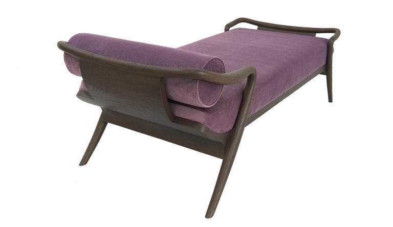 Modern Chaise Longue Day Bed Bench Mid Century Rhythm André Fu Oak Plum Upholstered New For Sale