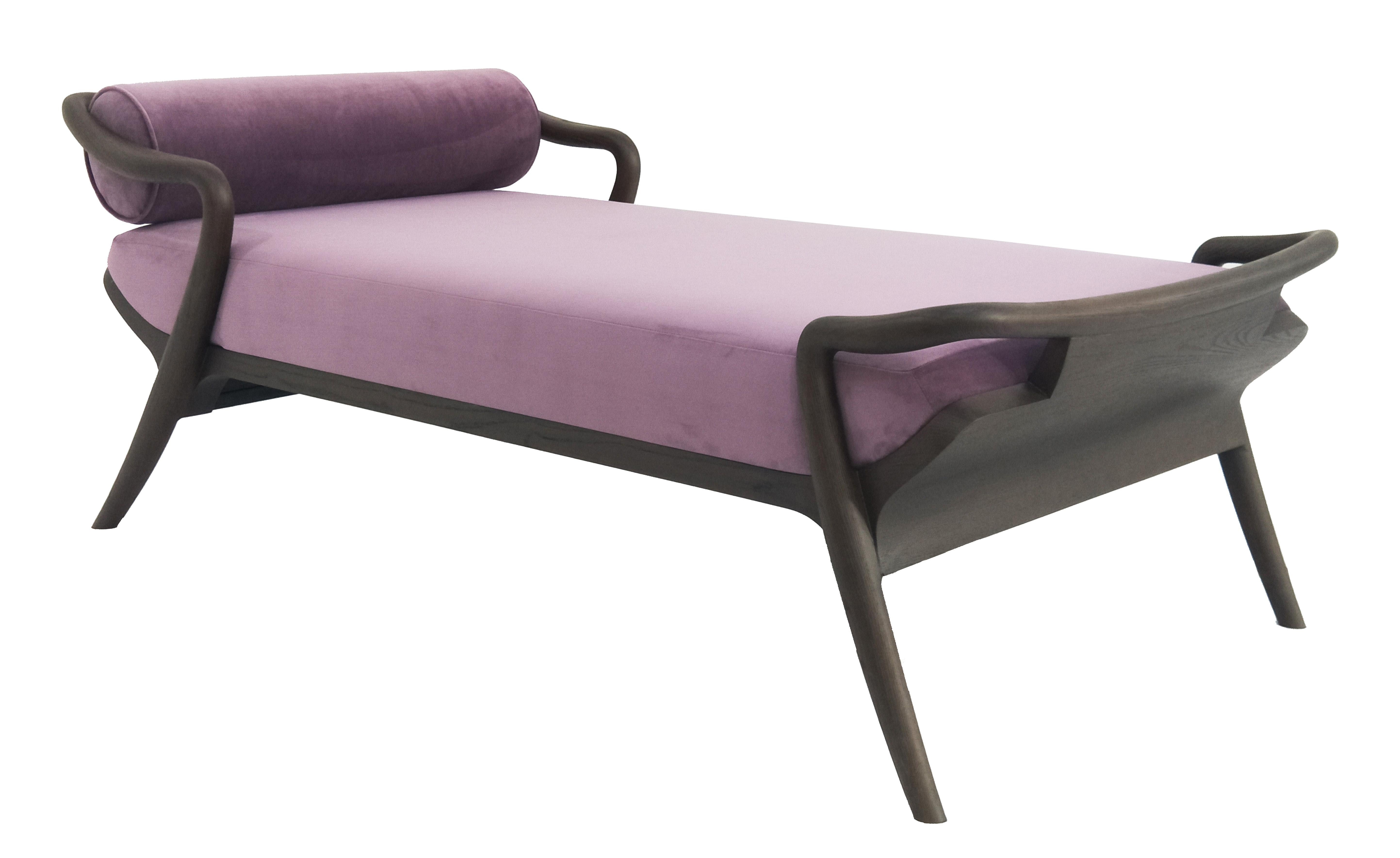 Chinois Chaise Longue Day Bed Bench Mid Century Rhythm André Fu Oak Plum Upholstered New en vente
