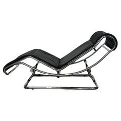 Chaise Longue di Guido Faleschini per Mariani anni 70 un pelle nera e acciaio
