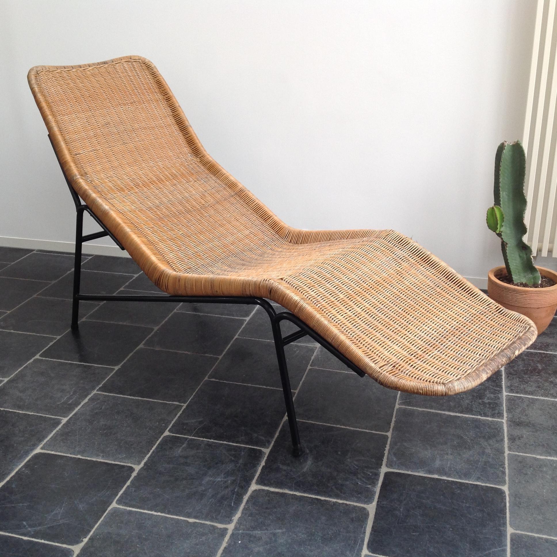 Mid-20th Century Chaise Longue in Cane, Wicker, Design by Dirk Van Sliedrecht for Rohé, 1960s For Sale