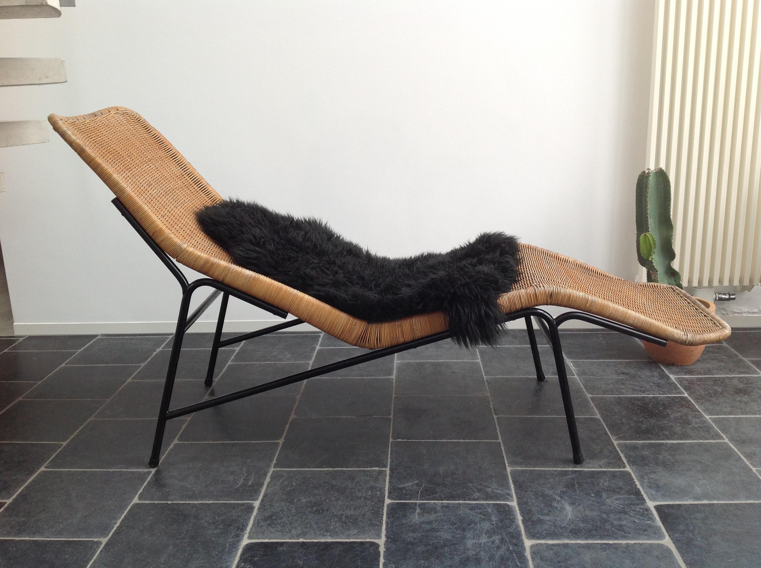 Chaise Longue in Cane, Wicker, Design by Dirk Van Sliedrecht for Rohé, 1960s For Sale 1