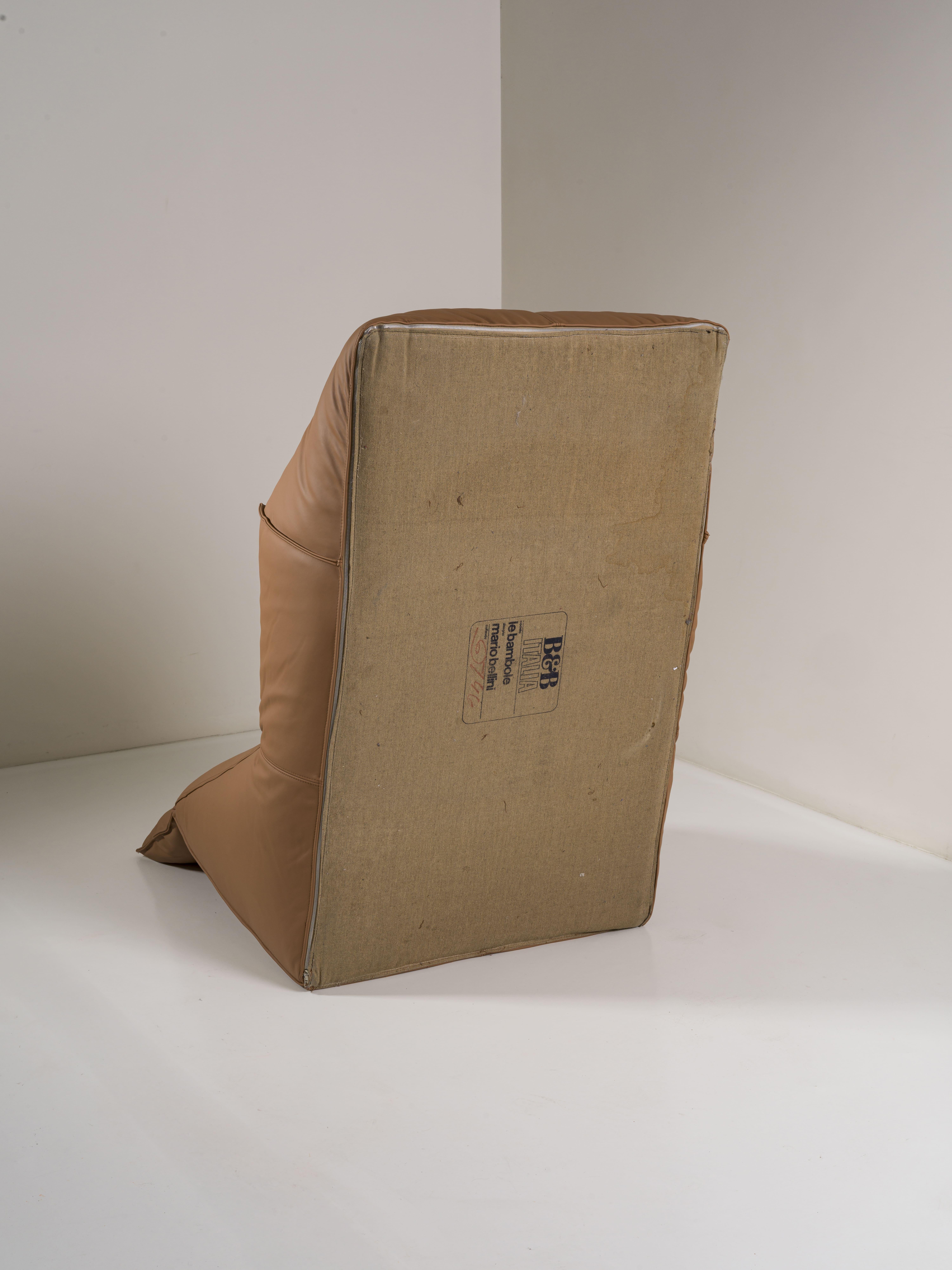 Chaise Longue Le Bambole, Mario Bellini for B&B Italia 1970 Leather Cognac For Sale 1