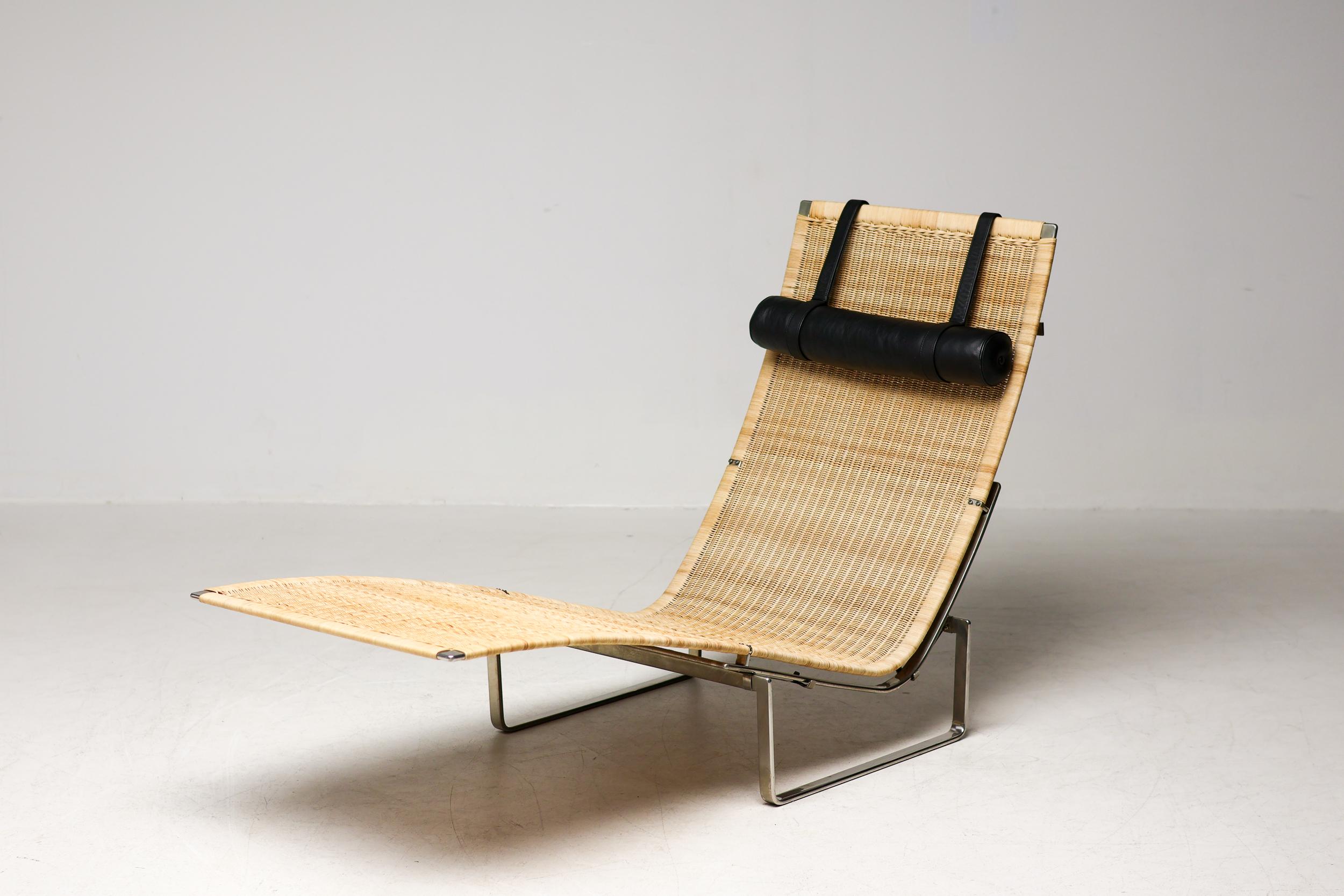 PK24 chaise longue by Poul Kjaerholm for E. Kold Christensen.
This piece is part of an important collection of early Kjaerholm pieces carefully curated by an art loving couple for their architectural villa in The Netherlands. The villa is sold and
