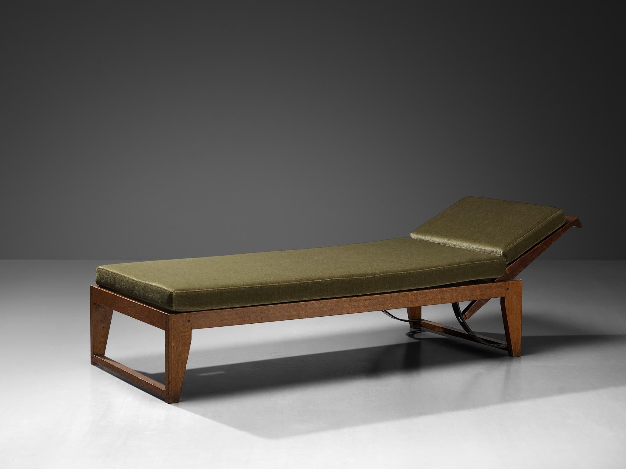 Chaise Longue or Daybed in Oak with Green Cushions In Good Condition In Waalwijk, NL