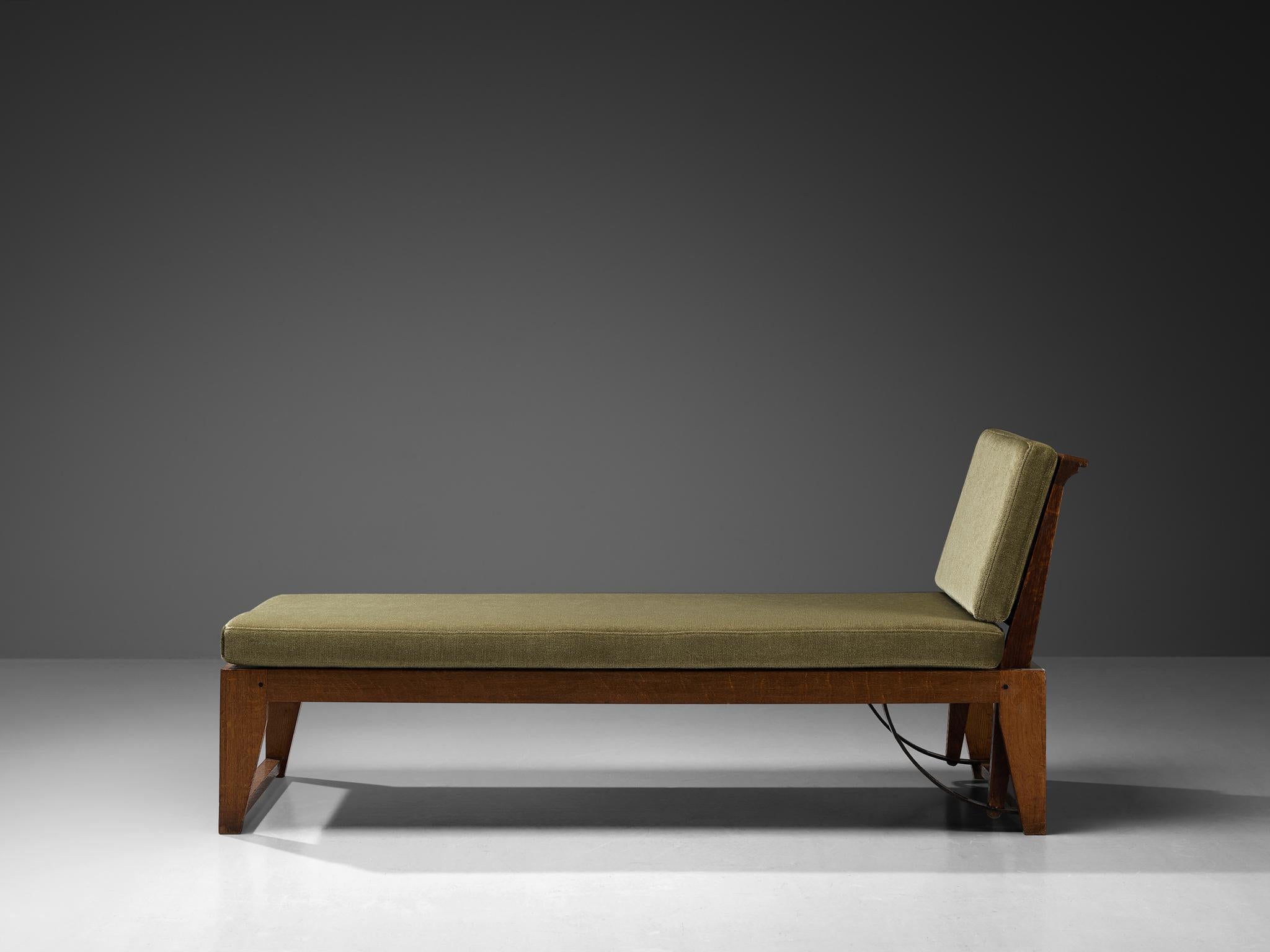 Chaise Longue or Daybed in Oak with Green Cushions 2