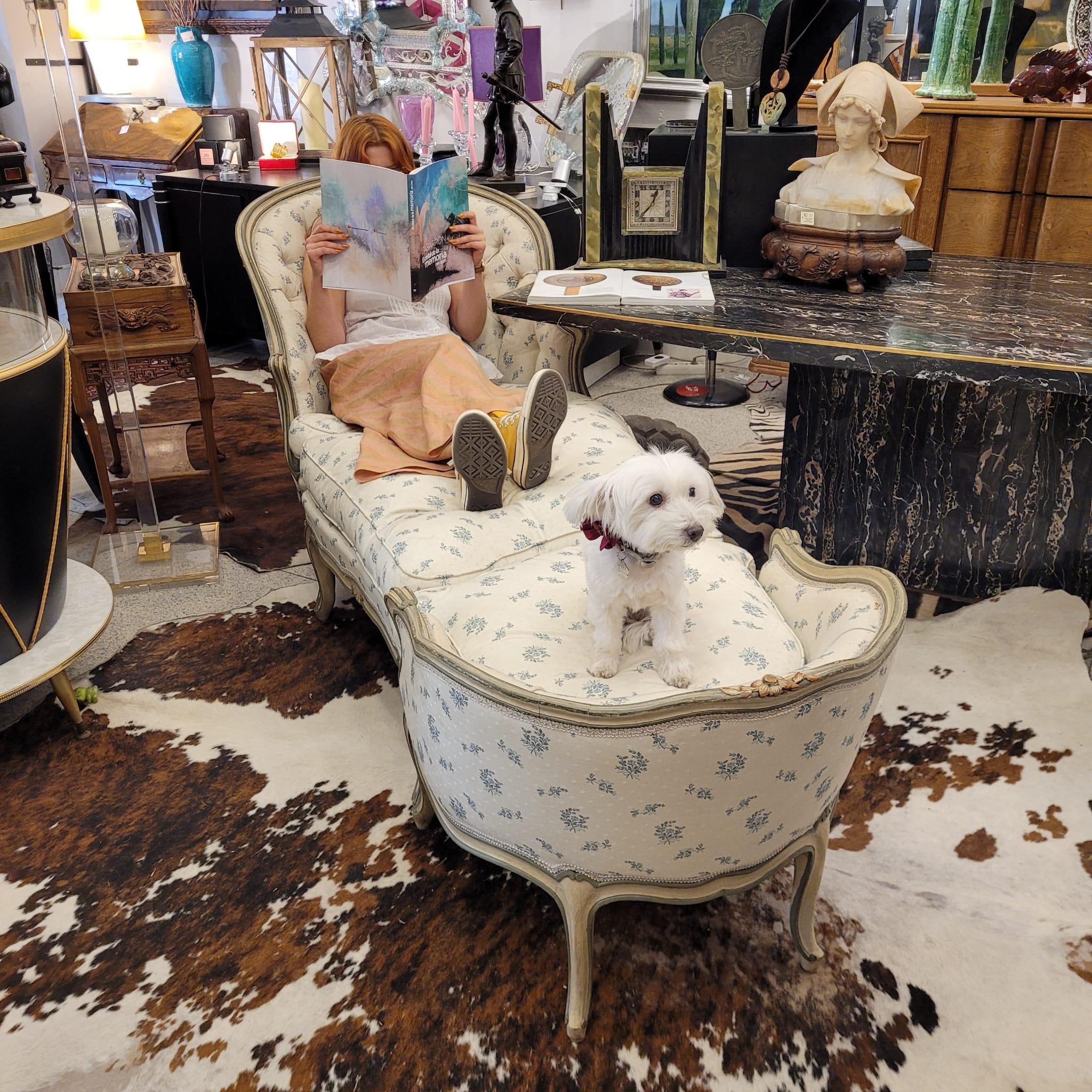 Chaise Longue or Duchesse Napoleon III, France polychrome wood For Sale 5