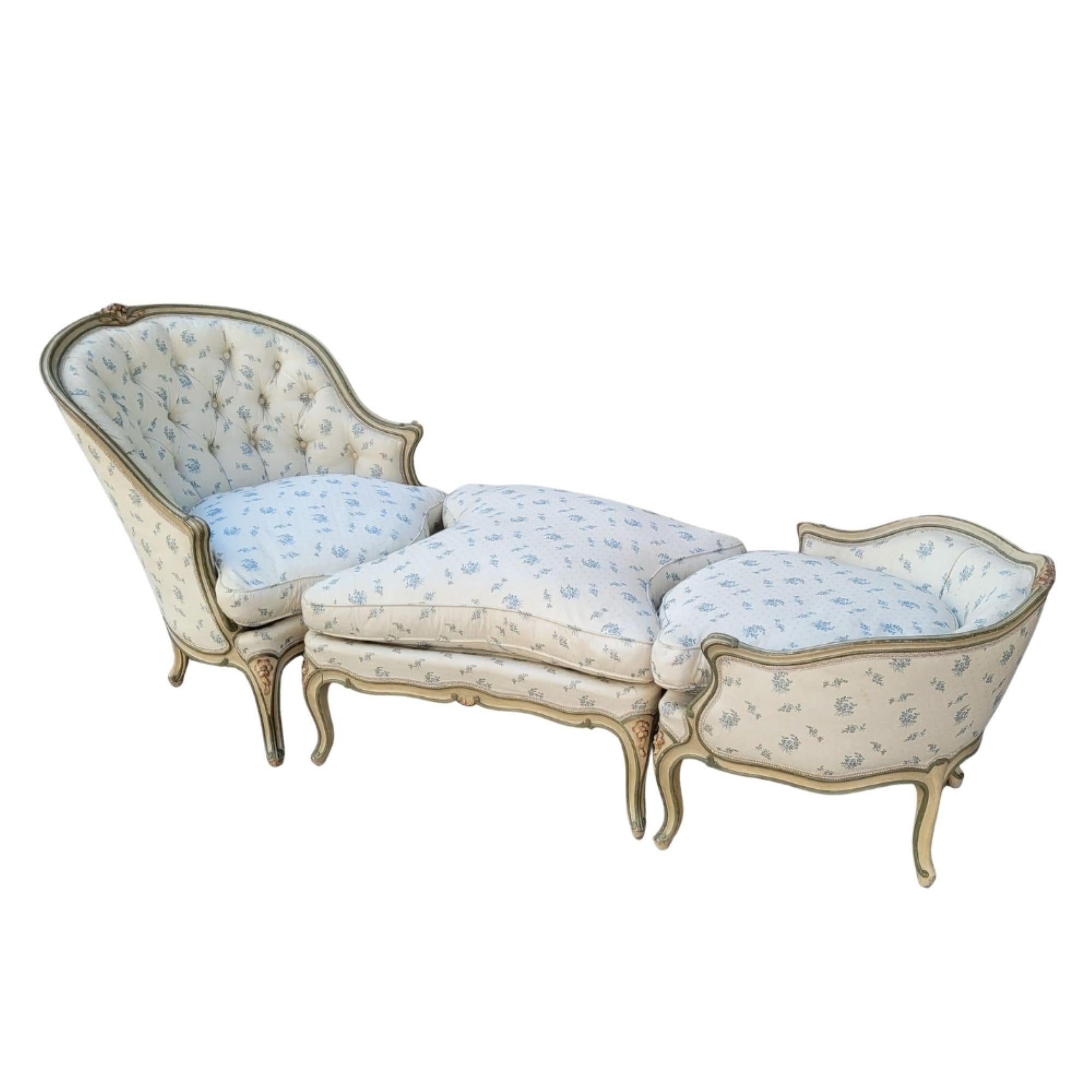 Chaise Longue or Duchesse Napoleon III, France polychrome wood For Sale 12