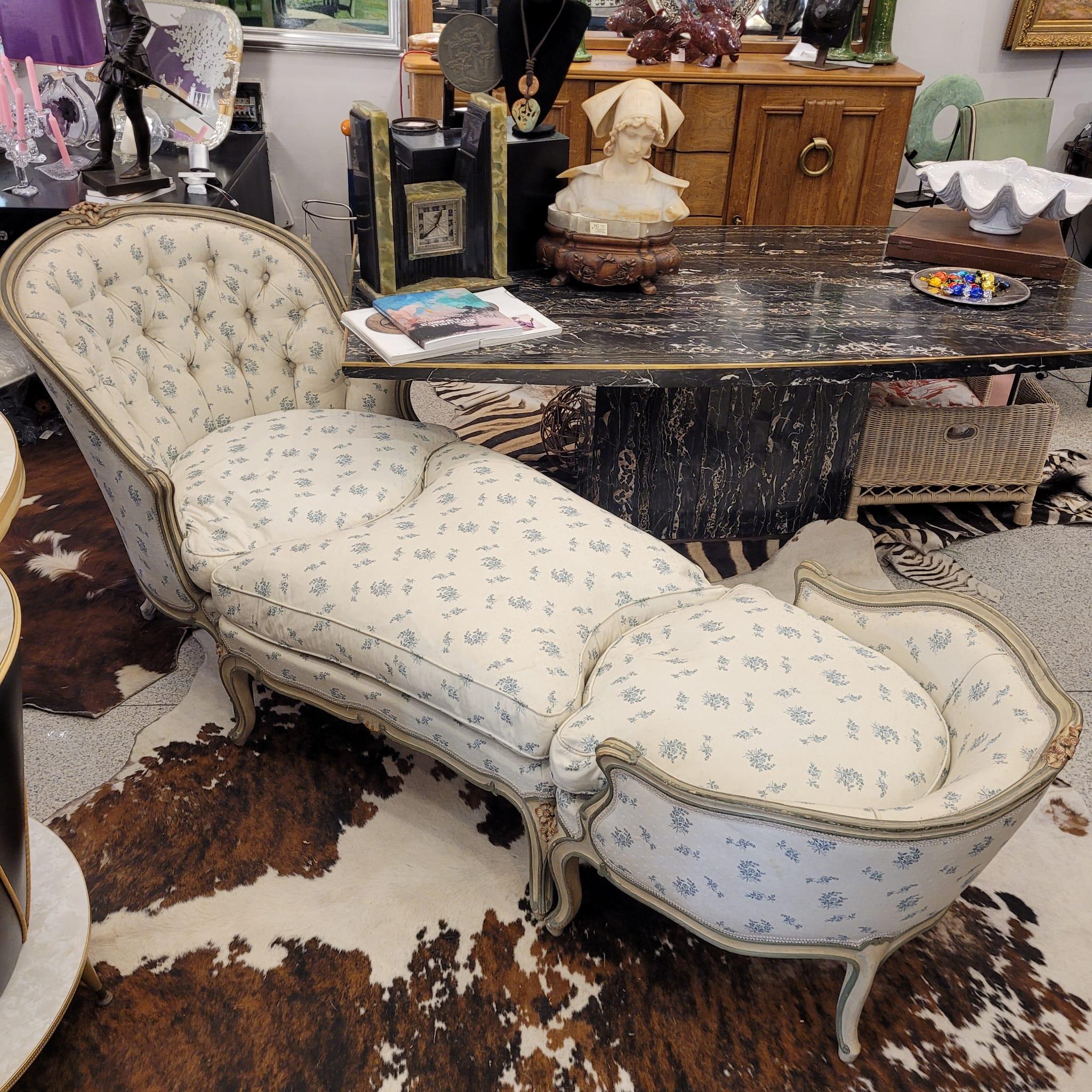 Chaise Longue or Duchesse Napoleon III, France polychrome wood For Sale 13