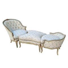 Napoleon III green Chaise Longue or Duchesse France polychrome wood