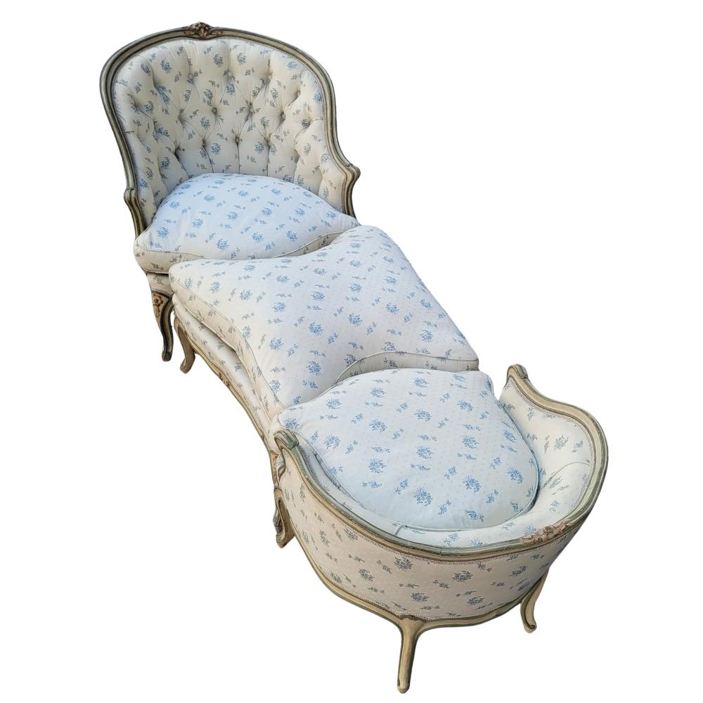 Hand-Crafted Chaise Longue or Duchesse Napoleon III, France polychrome wood For Sale