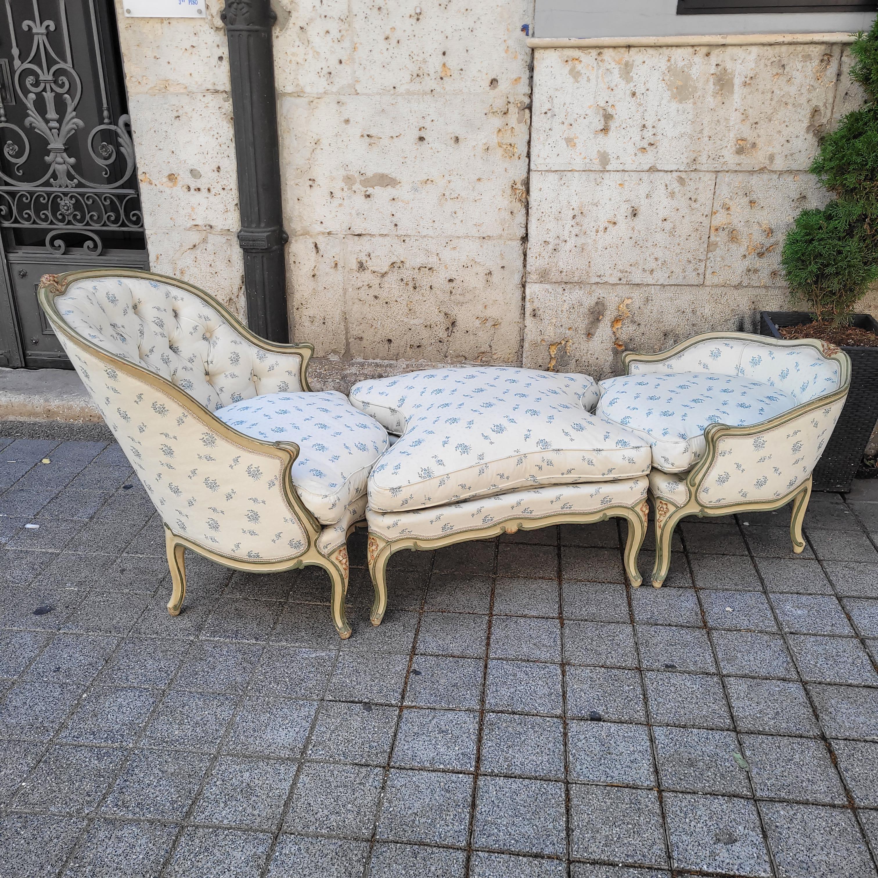 Chaise Longue or Duchesse Napoleon III, France polychrome wood For Sale 2