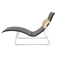 Chaise Longue or Lounge Chair in Black Leather on Steel Base 1990's Italy