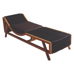 Chaise Longue Outdoor Natural Teak Wood and Nautical Knitting