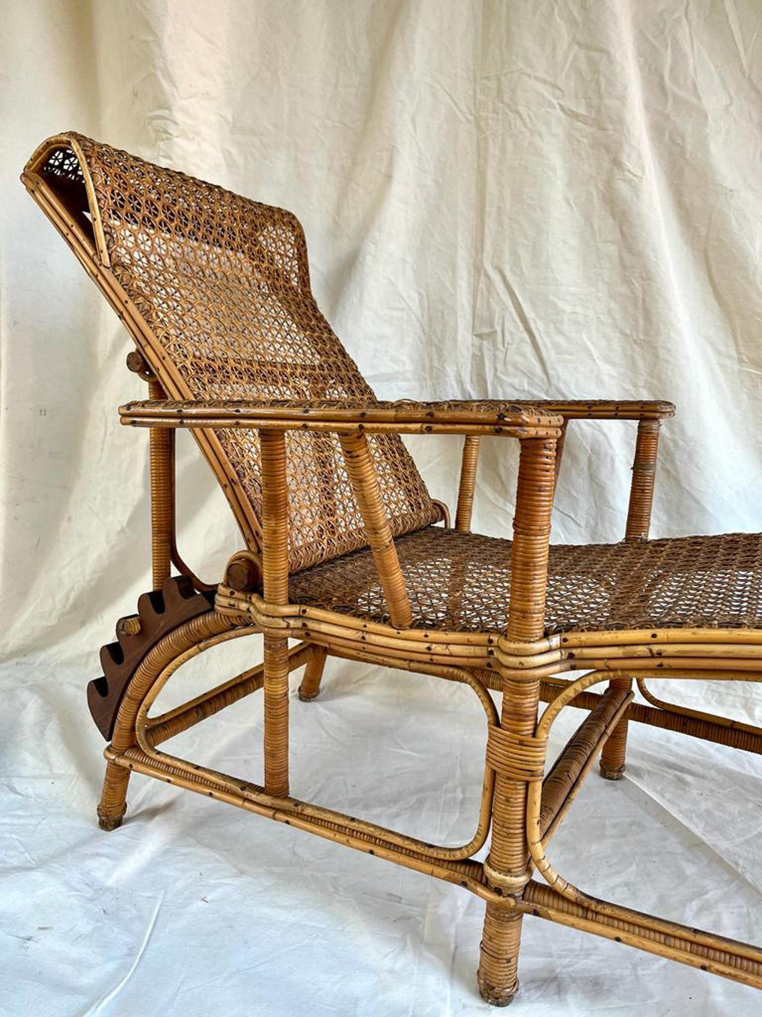 Chaise Longue, Rattan and Bamboo, Perret and Vibert For Sale at 1stDibs