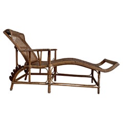 Used Chaise Longue, Rattan & Bamboo, Perret & Vibert 