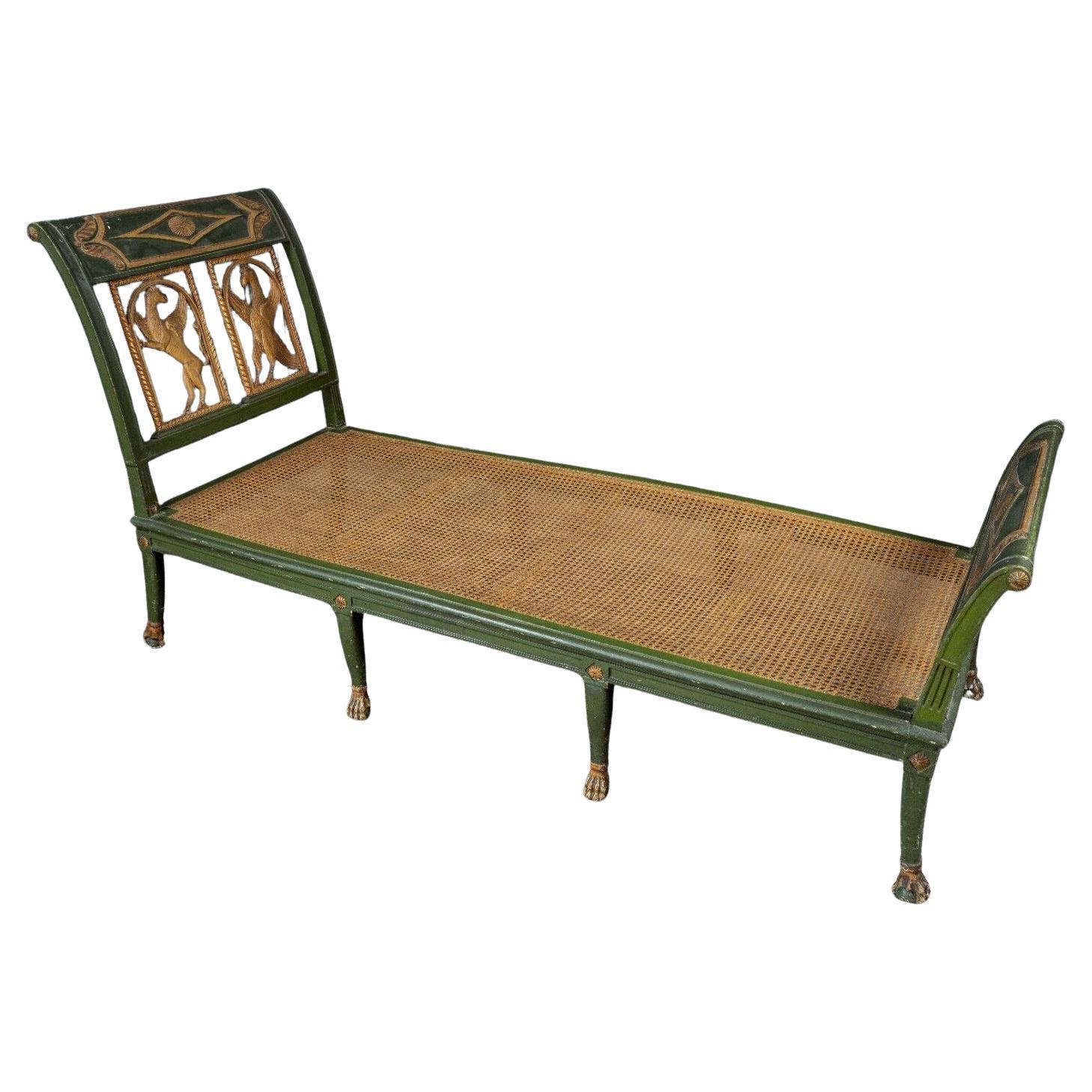 Chaise longue Panca Recamier, letto da giorno con piedi a sfinge e artiglio in vendita