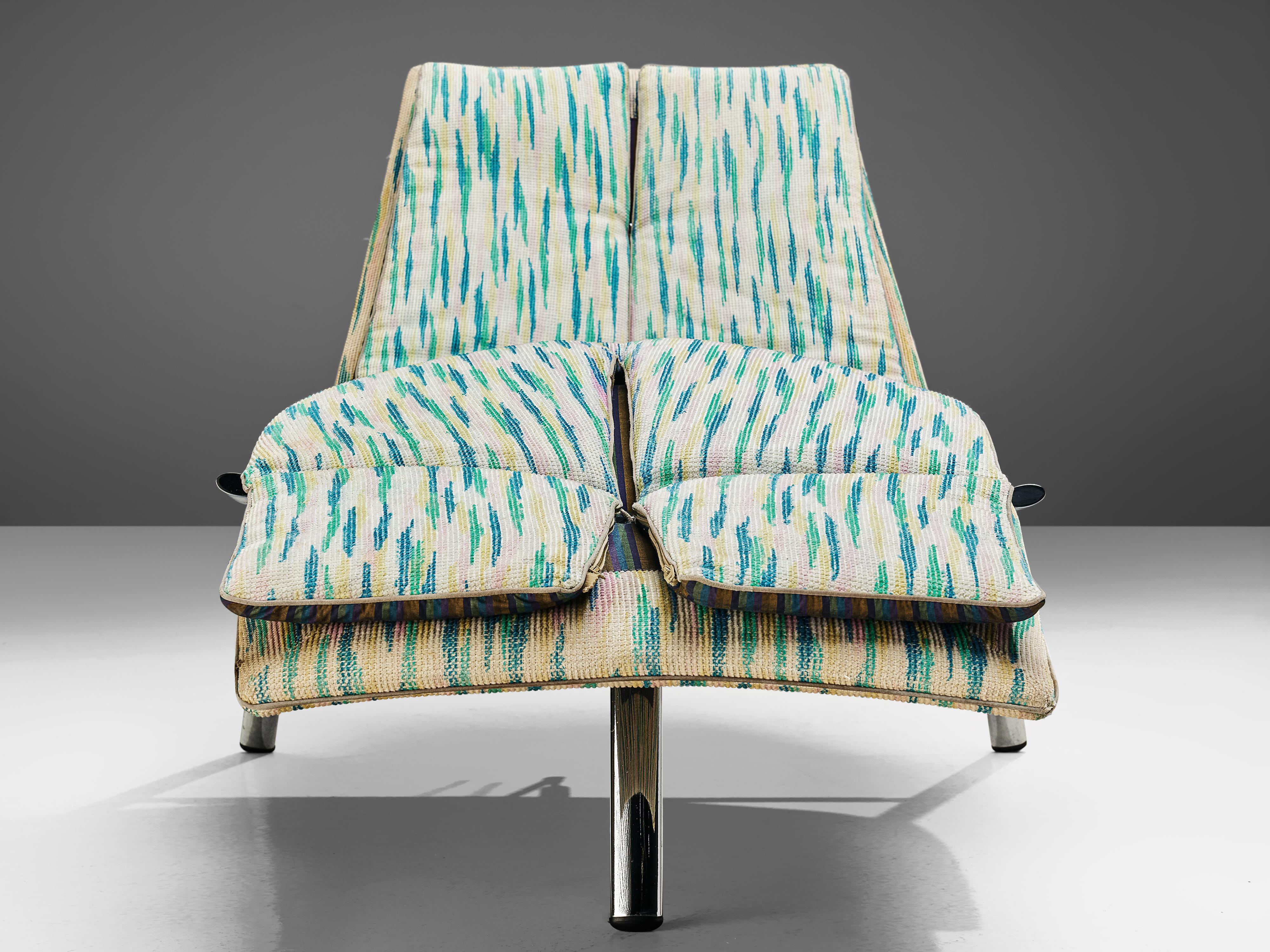 Chrome Giovanni Offredi for Saporiti Chaise Longues in Vibrant Upholstery  For Sale