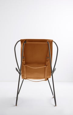 Sculptural Handmade Chaise Lounge Black Smoke Steel & Natural Tobacco Leather