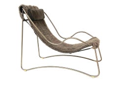Chaise Lounge Curved Steel & Vegetable-Tanned Cowhide / Dyed Sheepskin Patchwork