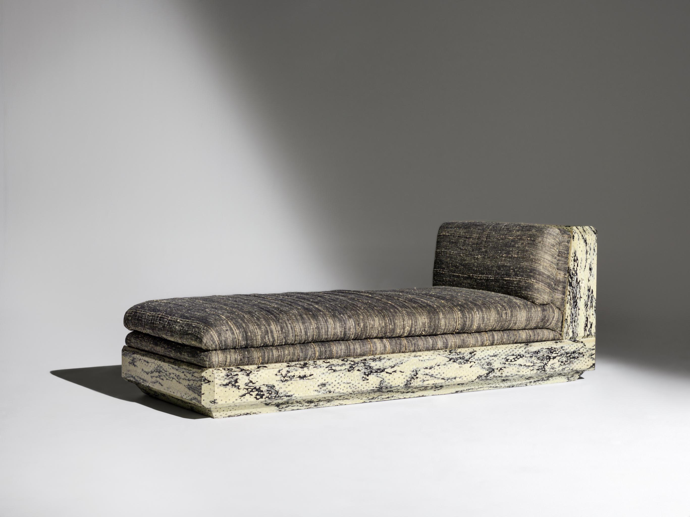  Sofa made in mdf with wood veneer finish and 100% cotton fabric.

Andrea Vargas Dieppa emerges as a figure of complexity and daring delicacy, possessing an unrivaled intuitive energy to craft her own cosmos through the body of work presented. Her