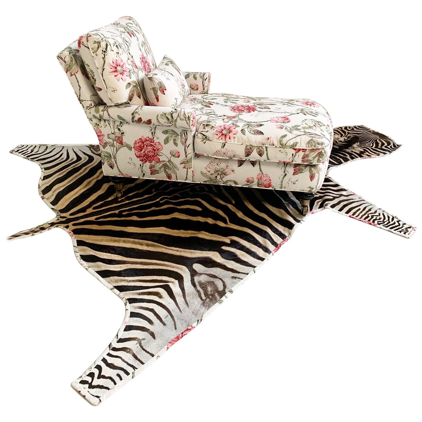 Chaise Lounge in Schumacher Fabric with Zebra Rug