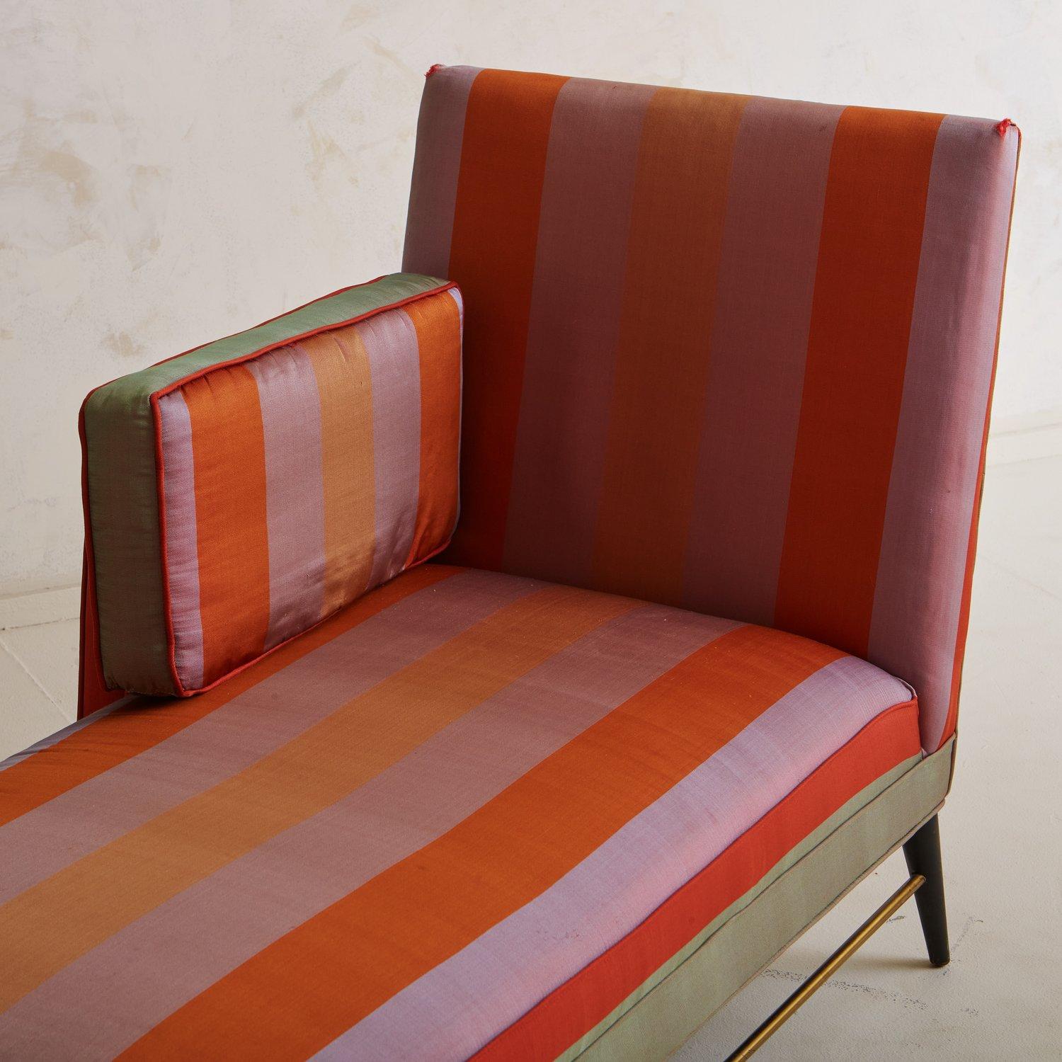 Chaise Lounge in Striped Silk by Paul McCobb for Directional, USA 1950s For Sale 4