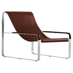 Artisan Made Contemporary Chaise Lounge Old Silver Steel & Dark Brown Leather