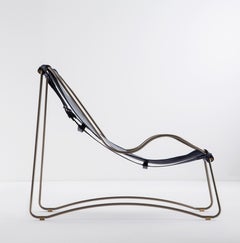 Sculptural Artisan Made Chaise Lounge Old Silver Metal & Navy Blue Leather