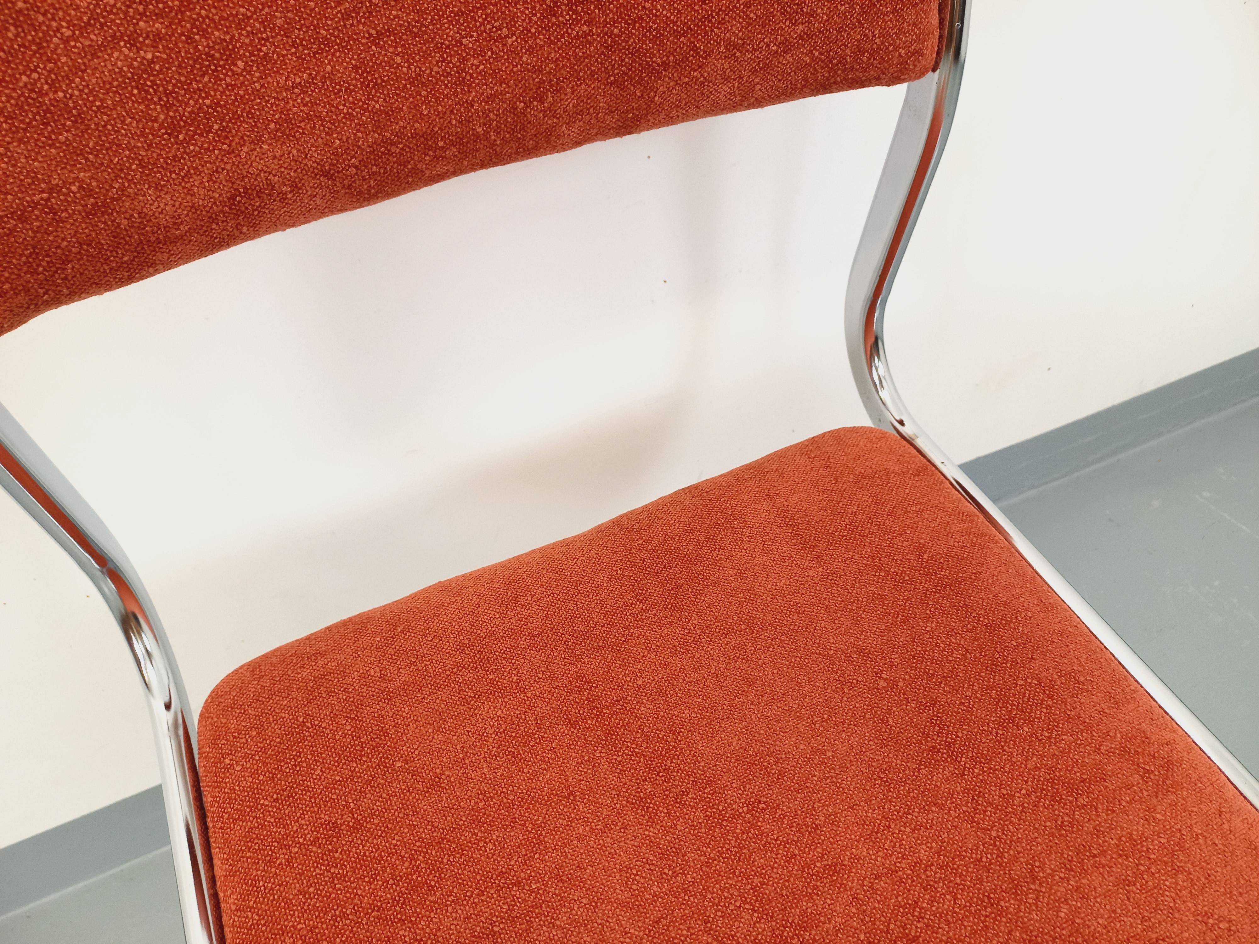 Chaise luge vintage en métal chromé et tissu des années 70 en venta 3