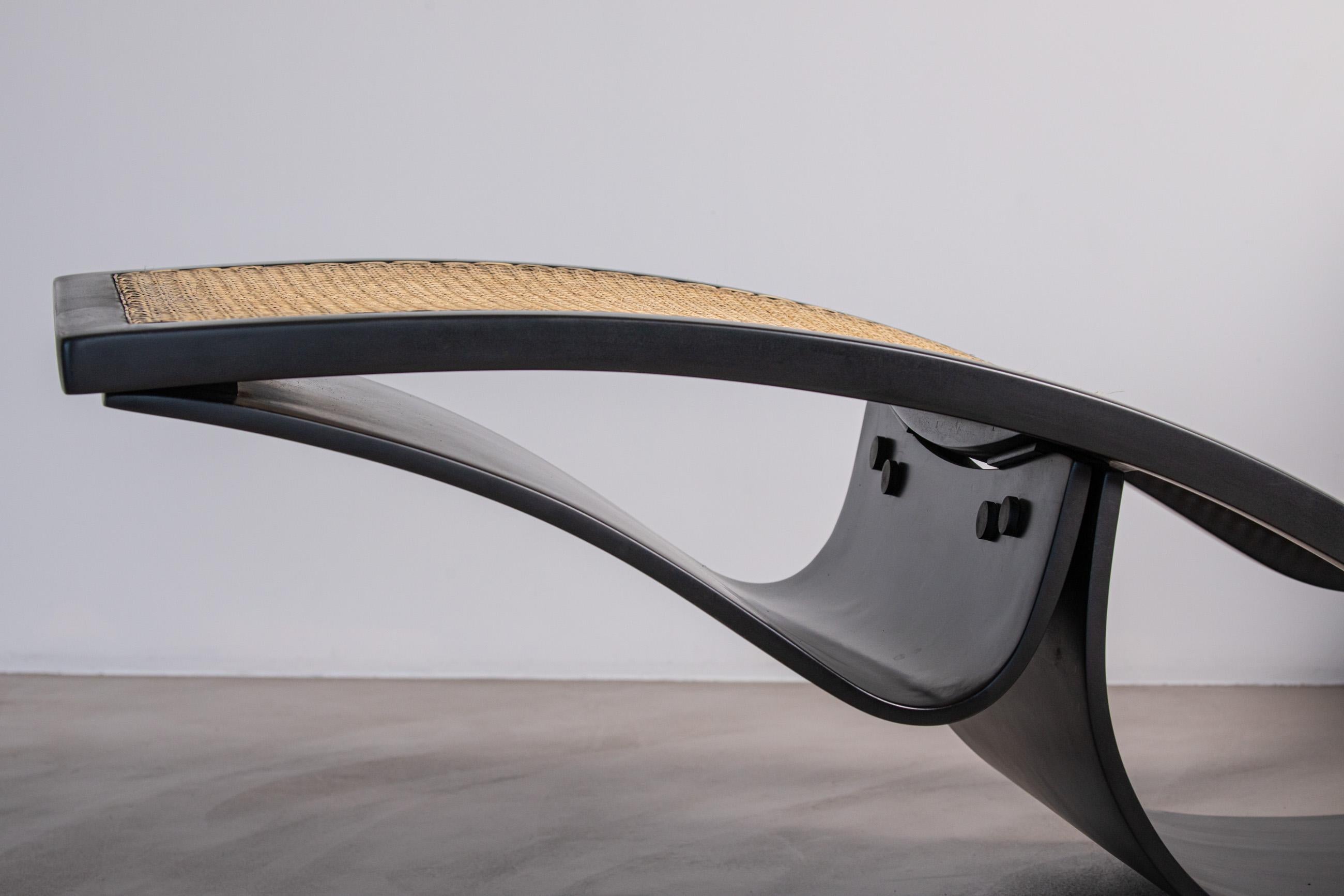 Mid-Century Modern Oscar Niemeyer Chaise Rio Original Vintage Lounge Chair, Brazil, Cane Wood Black For Sale