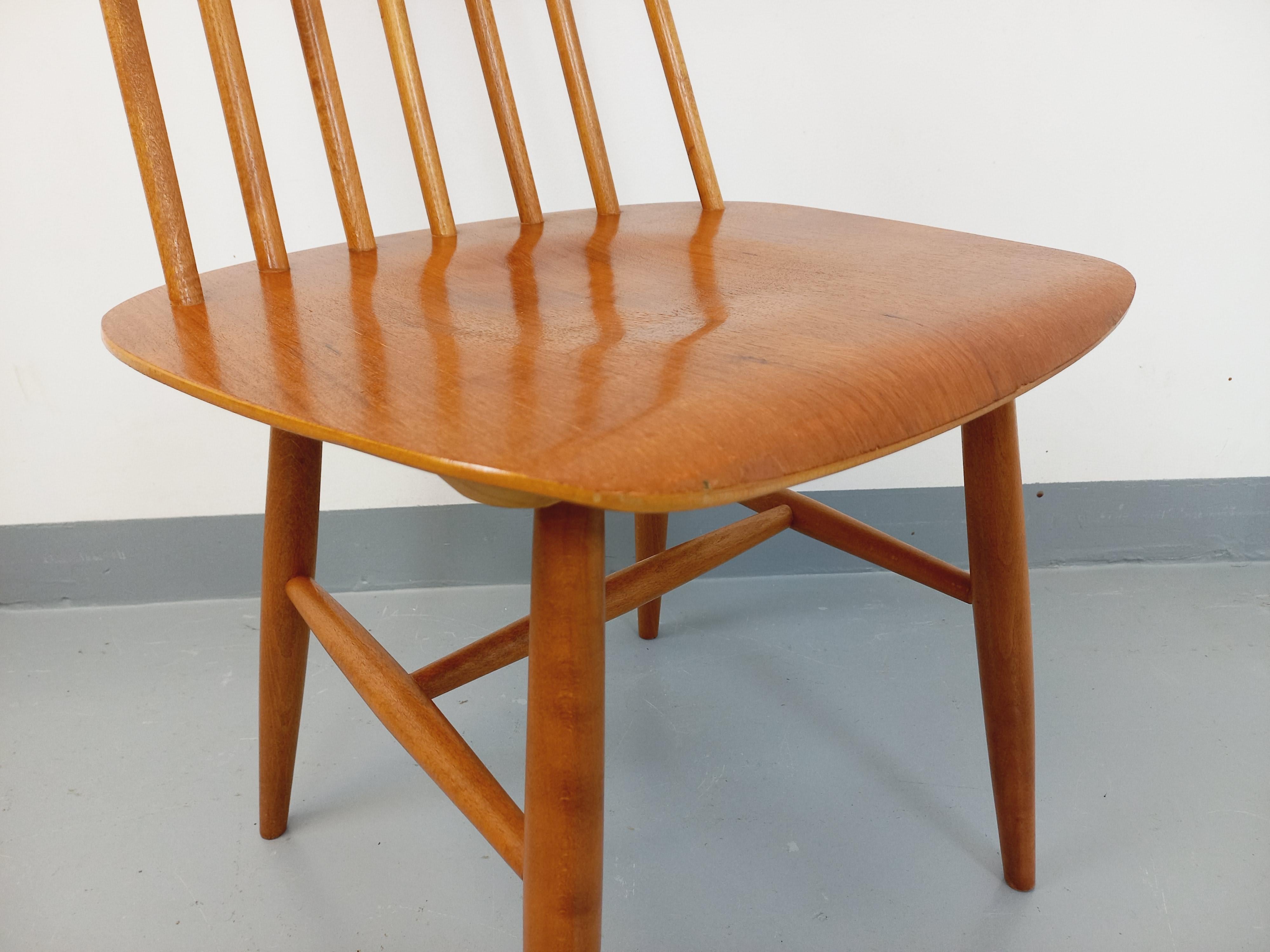 Chaise scandinave Fanett par Ilmari Tapiovaara vintage en teck et bois de hêtre 3